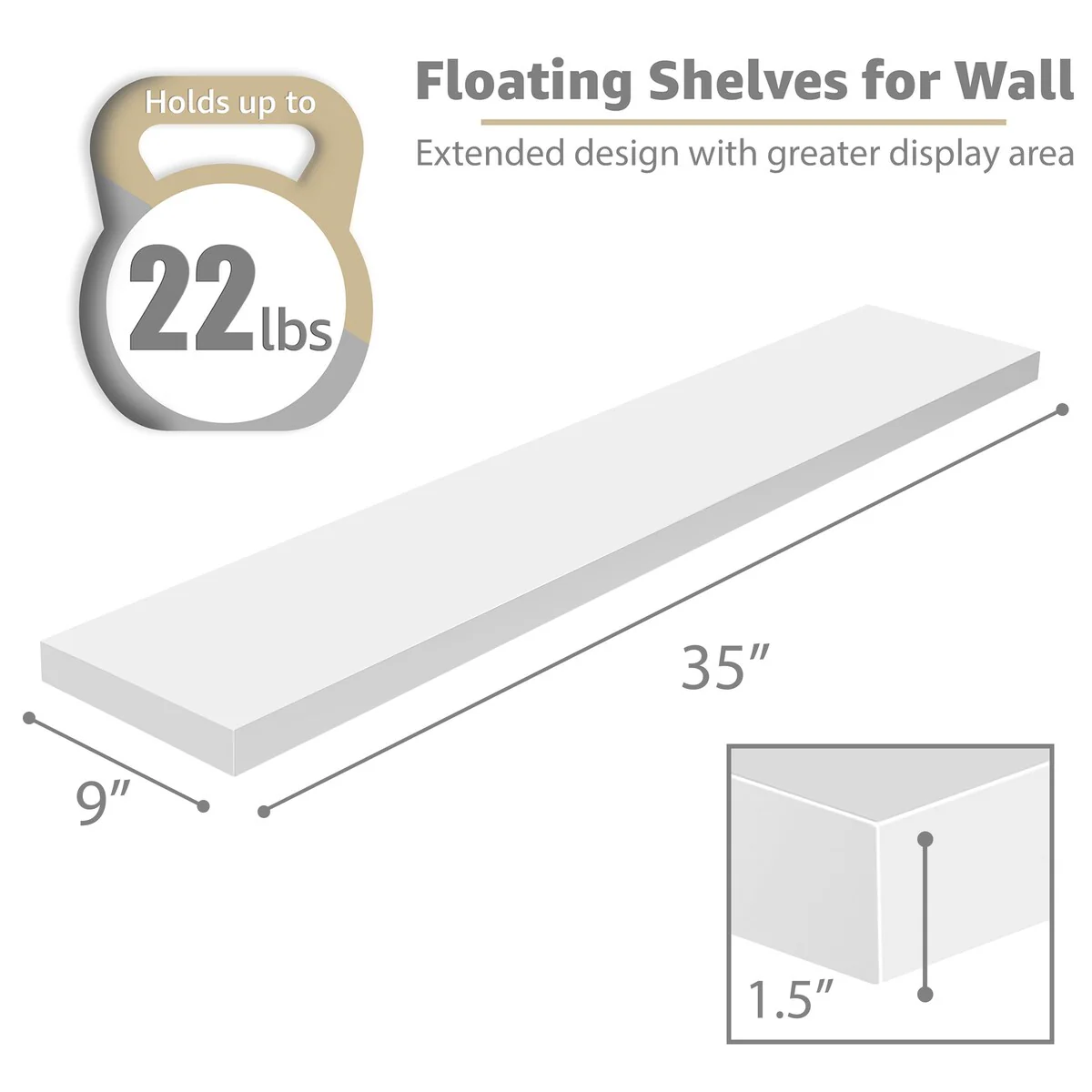Sorbus Long Floating Shelves for Wall Set of 2 - 35