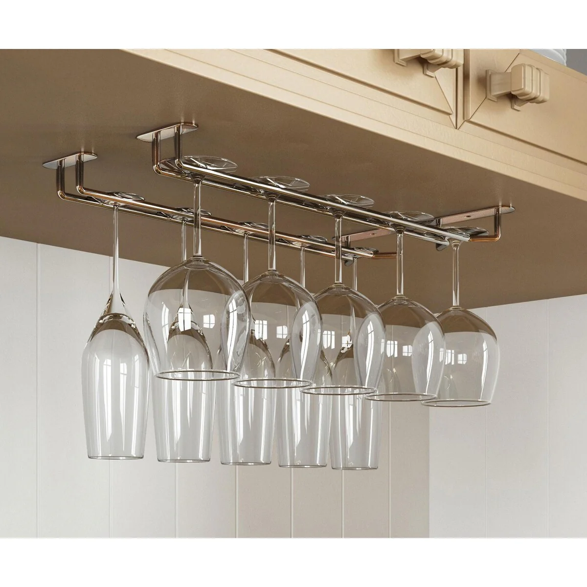 Wallniture Brix Stemware Wine Glass Rack Under Cabinet Storage Metal Glass Hanger (Set of 2)