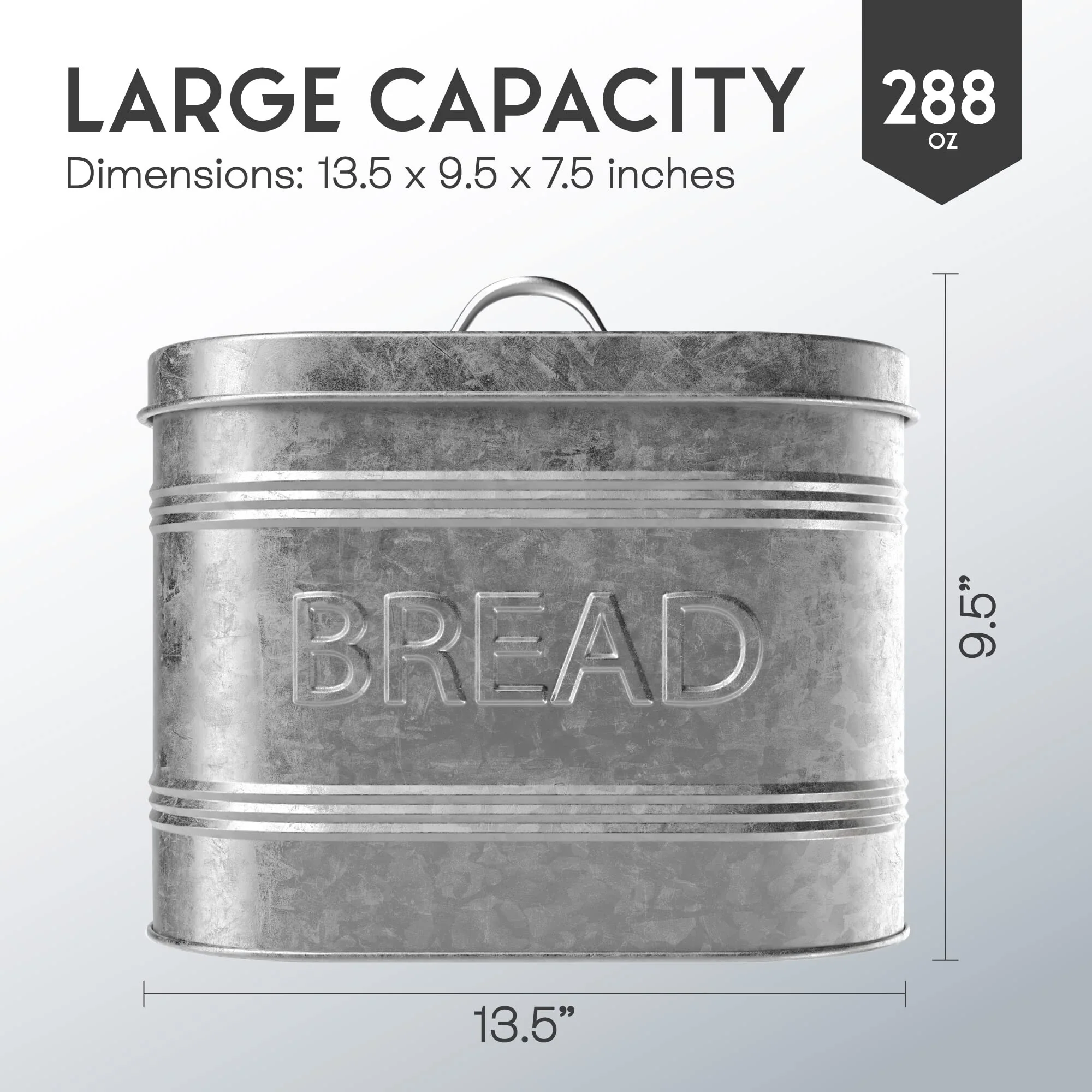 Amici Home Rustic Kitchen Galvanized Metal Bread Storage Bin 288 oz