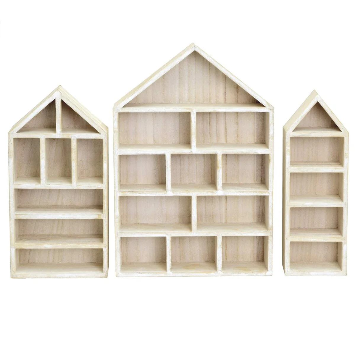 House-Shaped Wooden Shadow Cubby Display Shelf, Set of 3