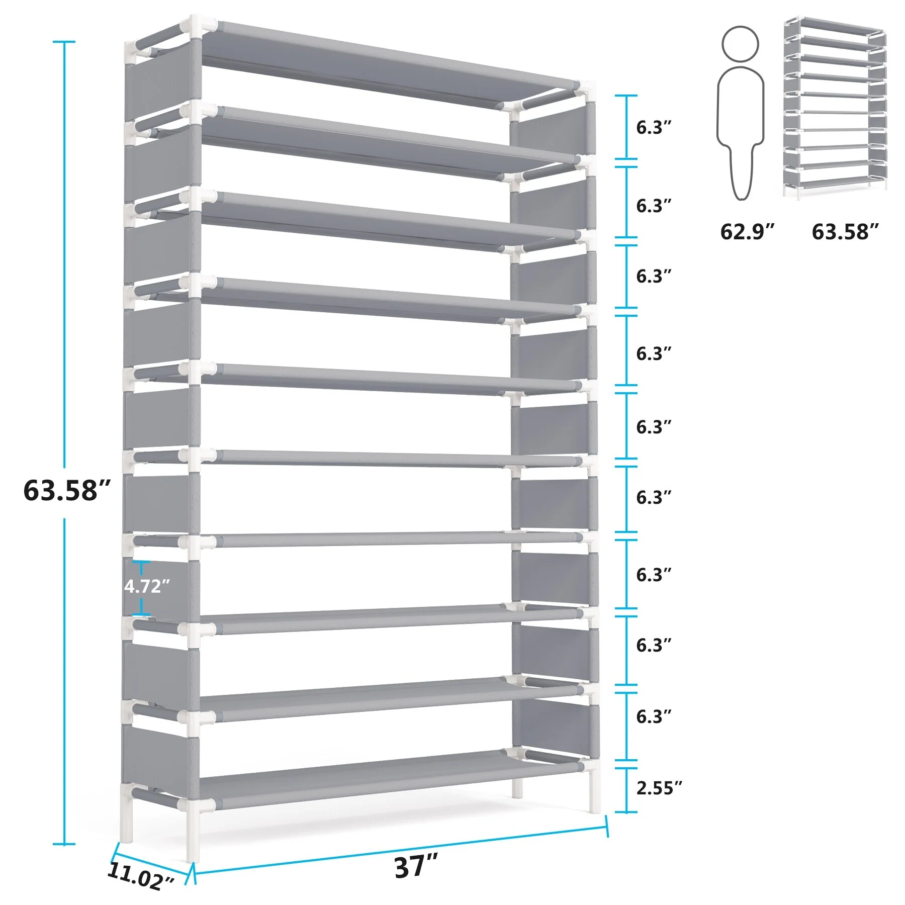10 Tiers Shoe Rack, Large Capacity Shoe Organizer, Shoe Shelf for 50 Pair - 10-tier