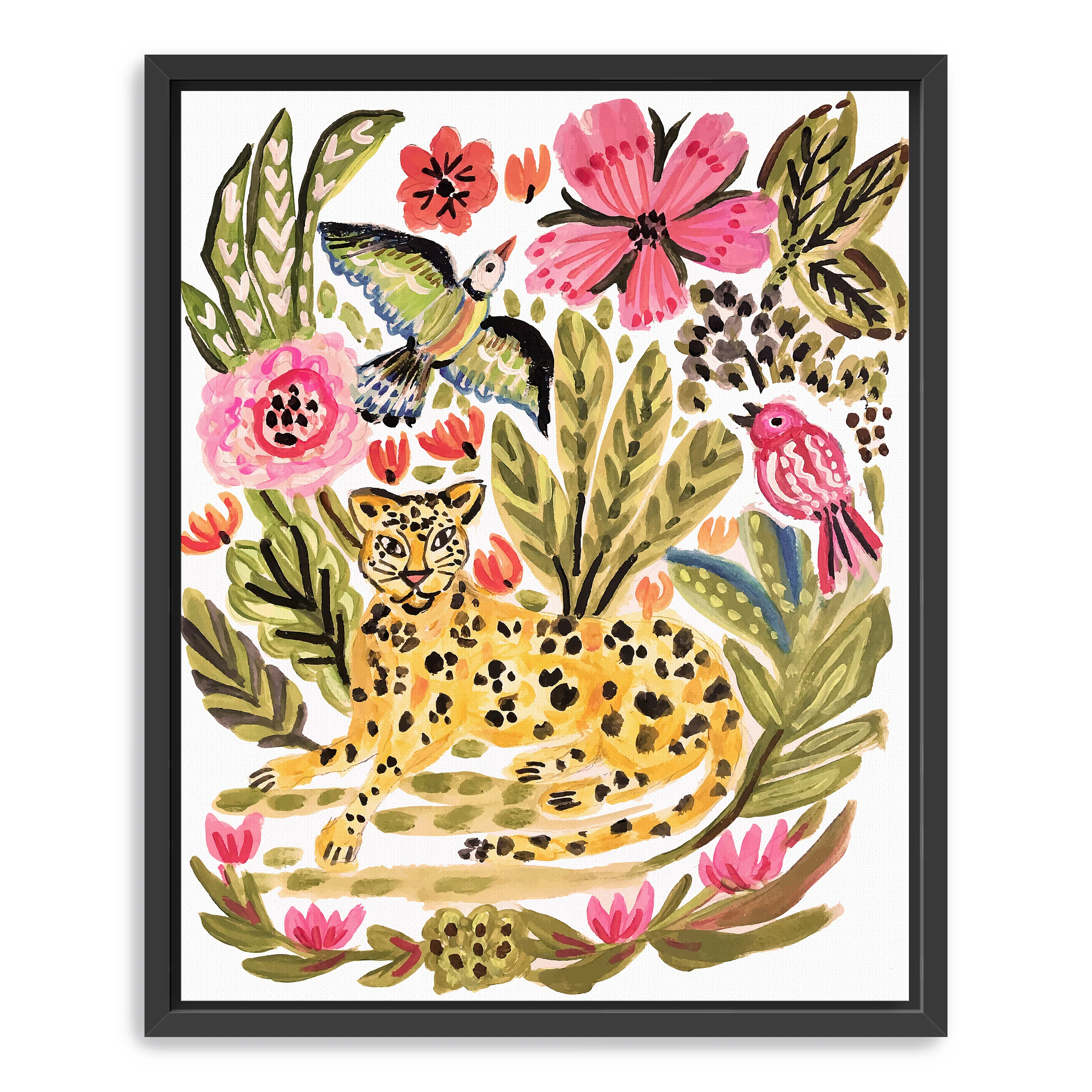 Jungle Cat With Two Birds Canvas Giclee