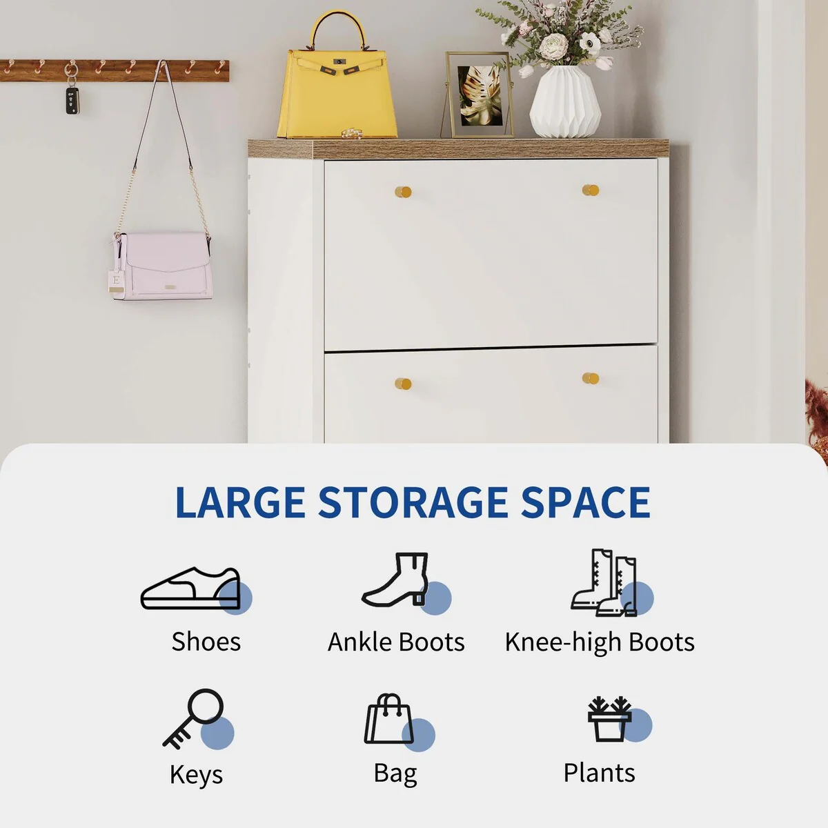 Moasis 3 Flip Drawers Shoe Storage Cabinet with Padded Seat Bench for Entryway