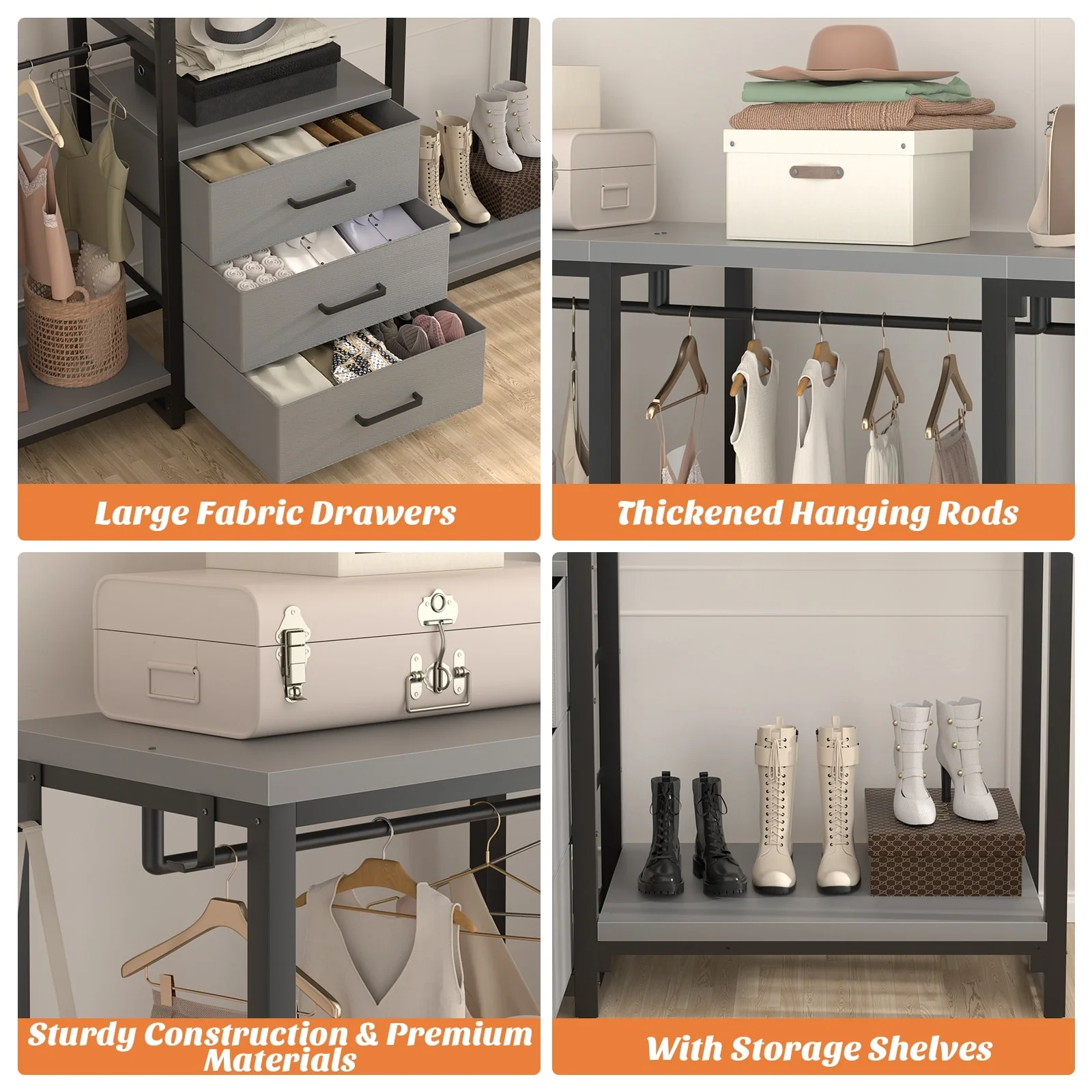 65.6'' Heavy-duty Garment Rack, Freestanding Closet Organizer with Fabric Drawers and 5 hanging Rods