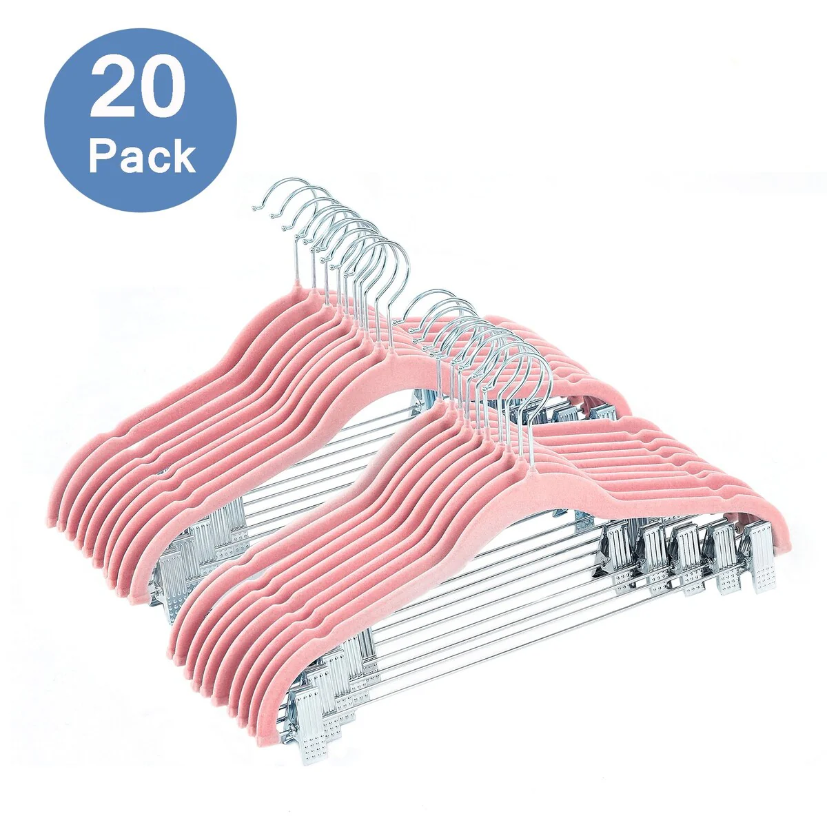 Javlergo 20-Pack Velvet Clothes Hangers, 16.5in Heavy-Duty Hangers with Adjustable Clips, Non-Slip, Space-Saving