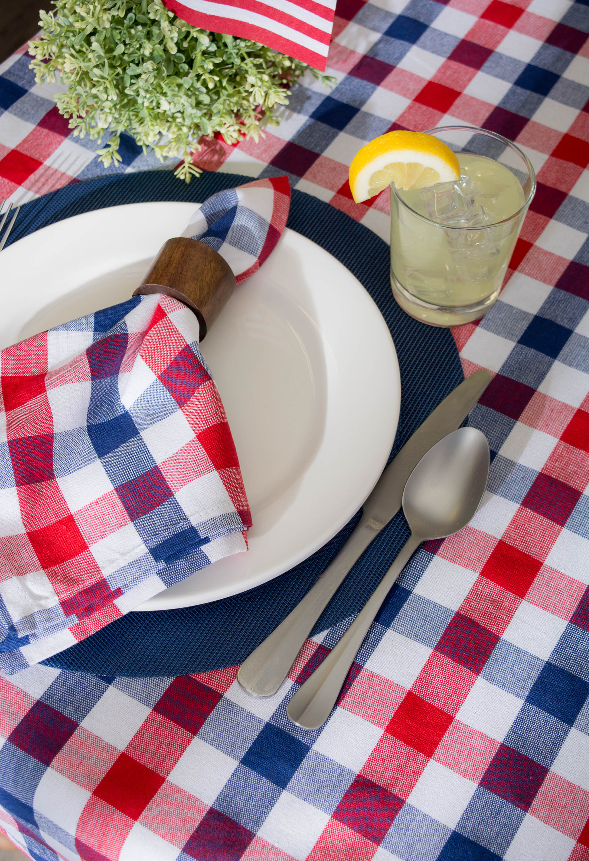 Red, White, & Blue Check Tablecloth