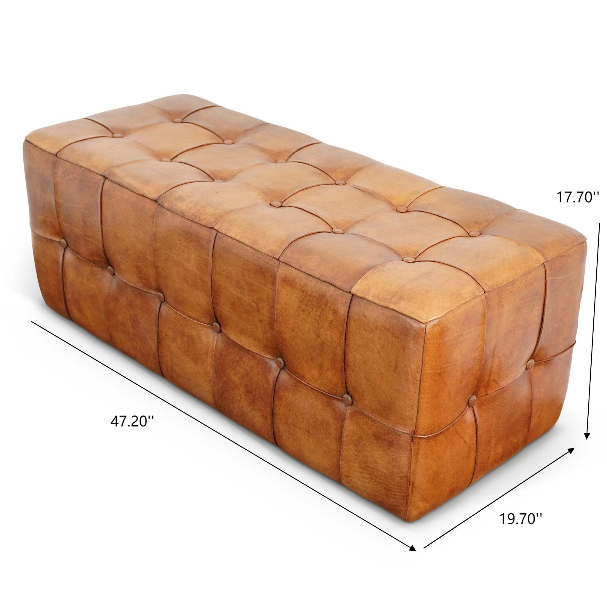Benjiro Mid-Century Modern Tan Leather Tufted Ottoman
