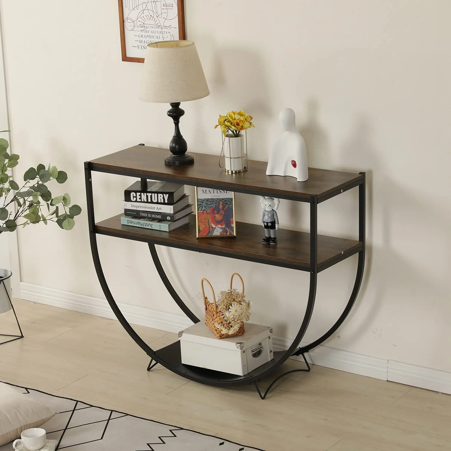 EROMMY 48'' 3-Tier Console Table Modern Sofa Table with Storage Shelves Arc-Shaped Table - 48