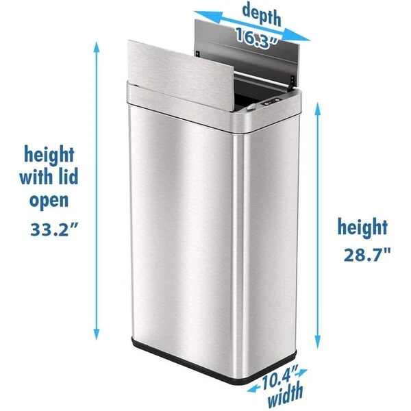 iTouchless 18 Gal Stainless Steel Wings Lid Sensor Kitchen Trash Can