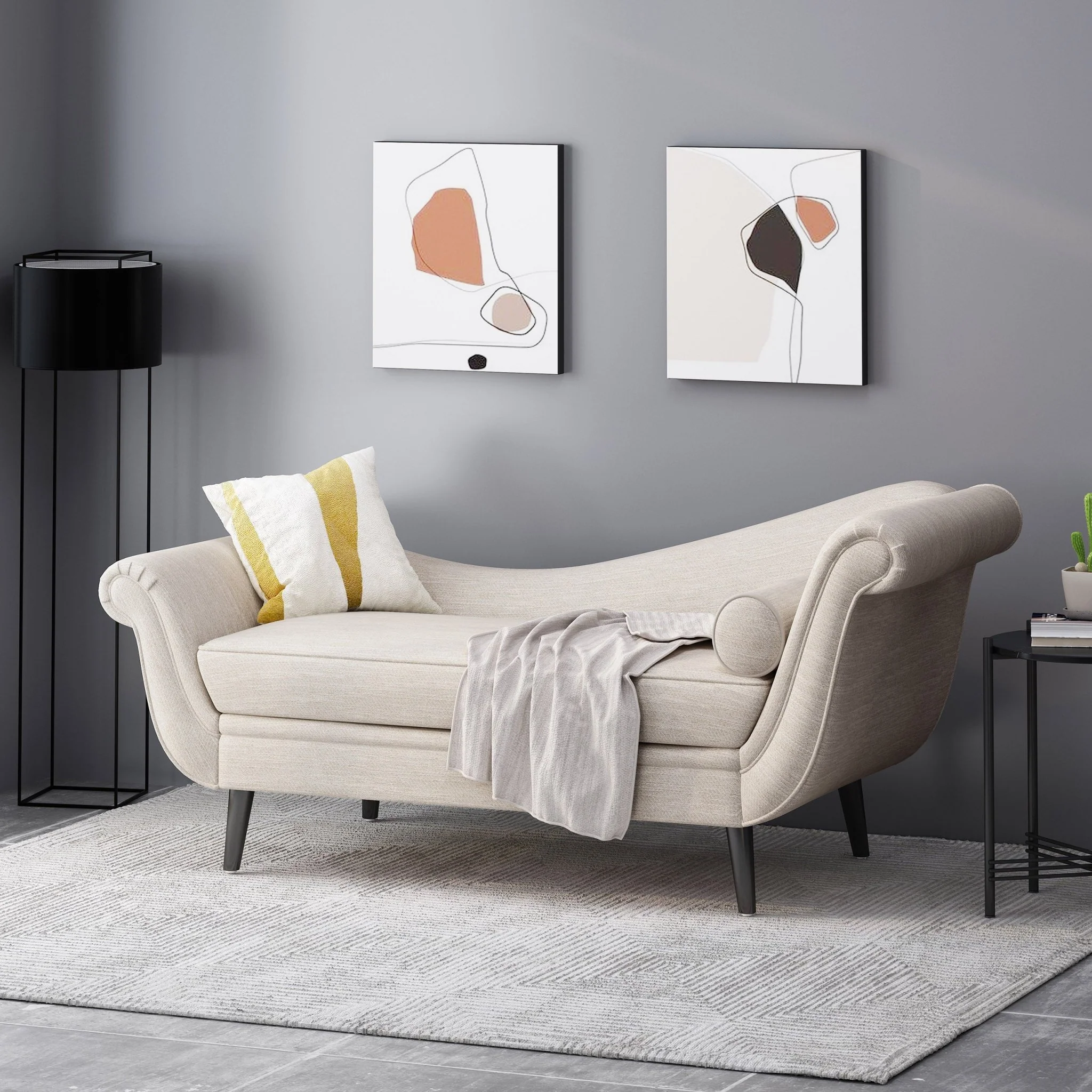 Upholstered Chaise Lounge with Flared Arm and Solid Wood Legs