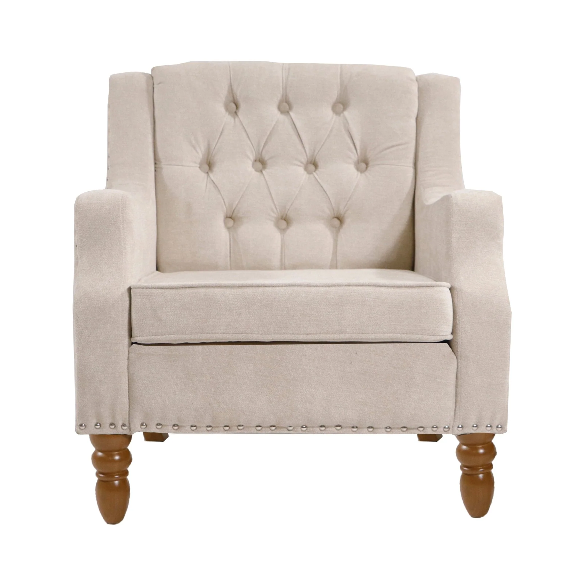 Caryl Button Tufted Upholstered Accent Chair with Recessed Arms and Nailhead Trim