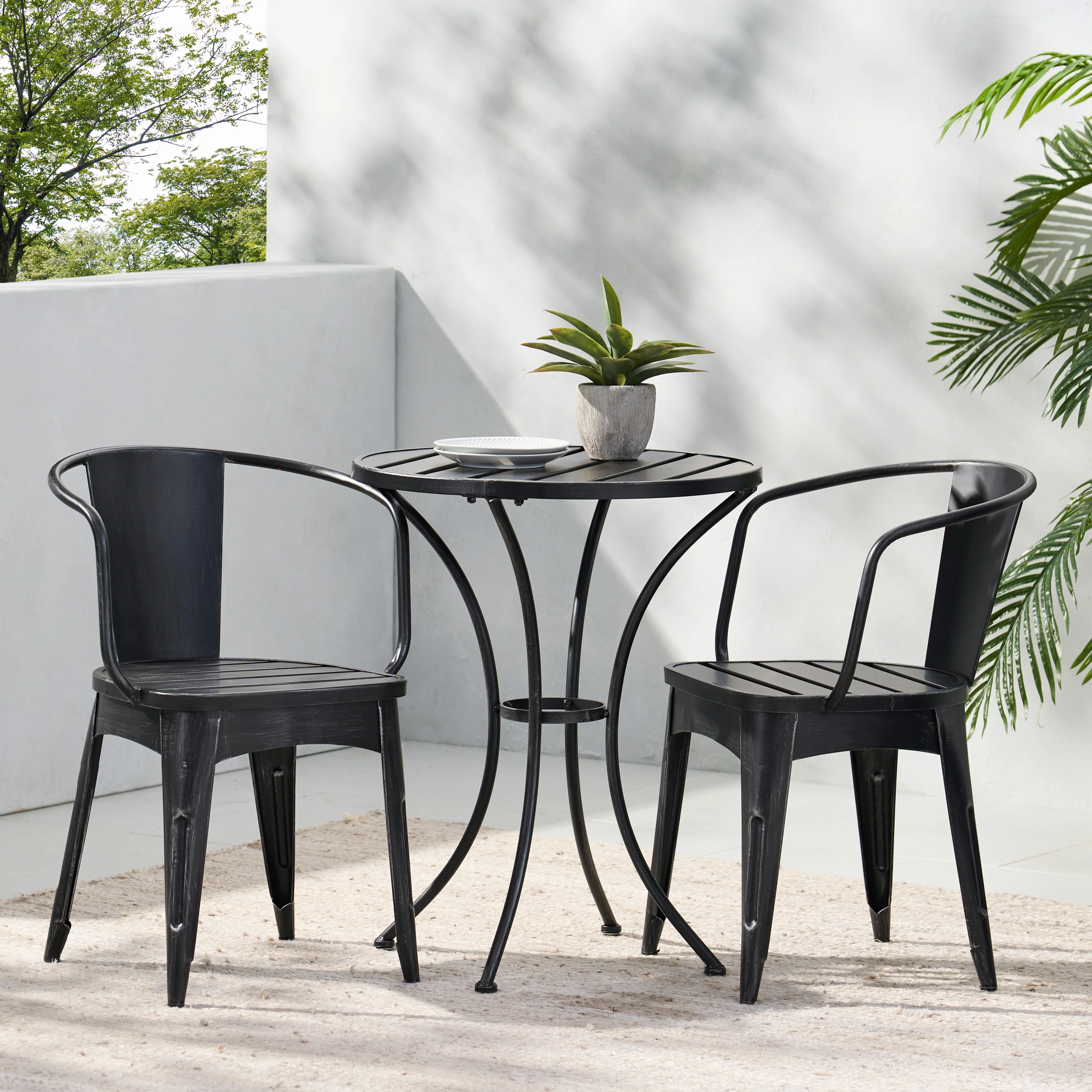 Divinely 3-Piece Iron Bistro Set with Table and 2 Chairs