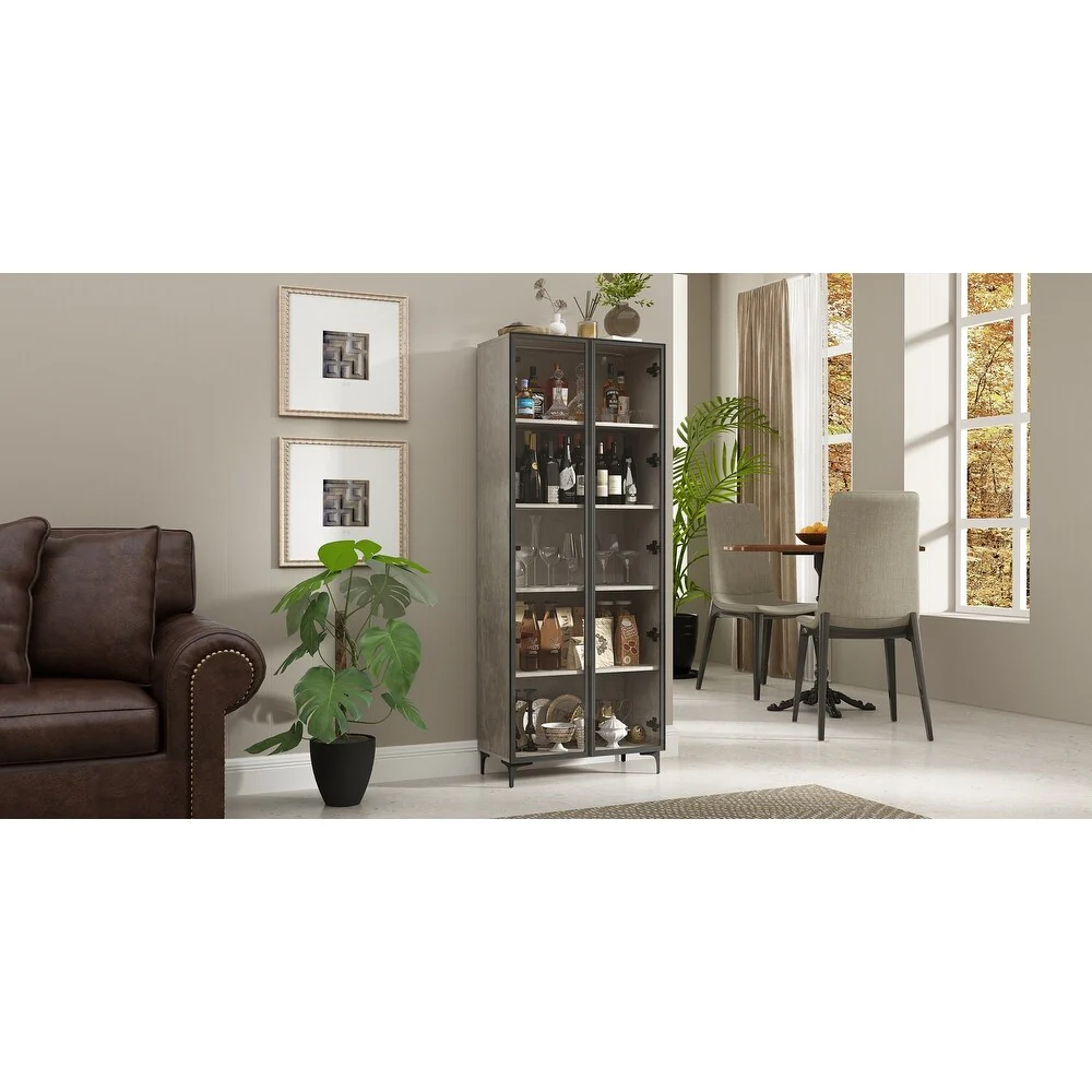 Kitchen Pantry Cabinets 5-Tier Tall Storage Cabinet with Glass Doors