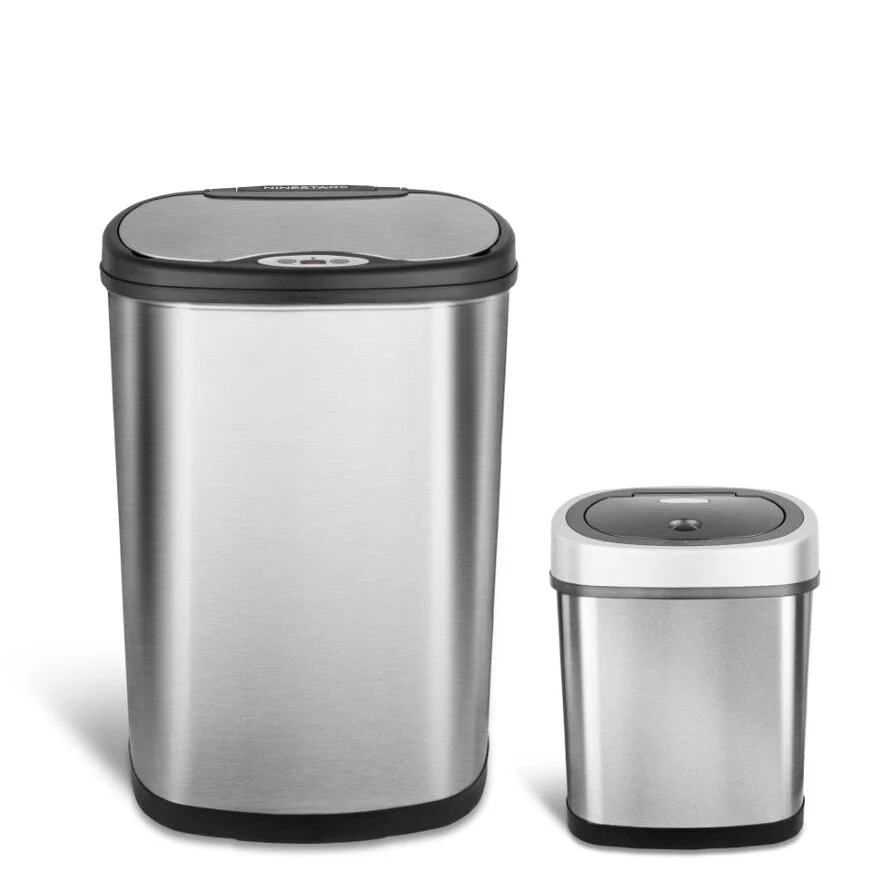 NINESTARS Stainless Steel Motion Sensor Trash Can Combo, 13.2 Gal. & 3 Gal. CB-DZT-50-3/12-9