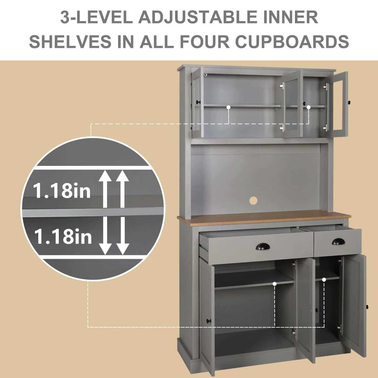VEIKOUS Pantry Kitchen Cabinet Storage with Microwave Stand and 3 Adjustable Shelves