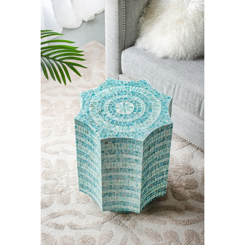 Blue Scalloped Capiz Side Table