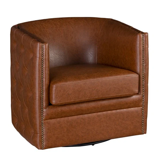 Barrel Swivel Chair with Button Tufting and Nailhead Trim