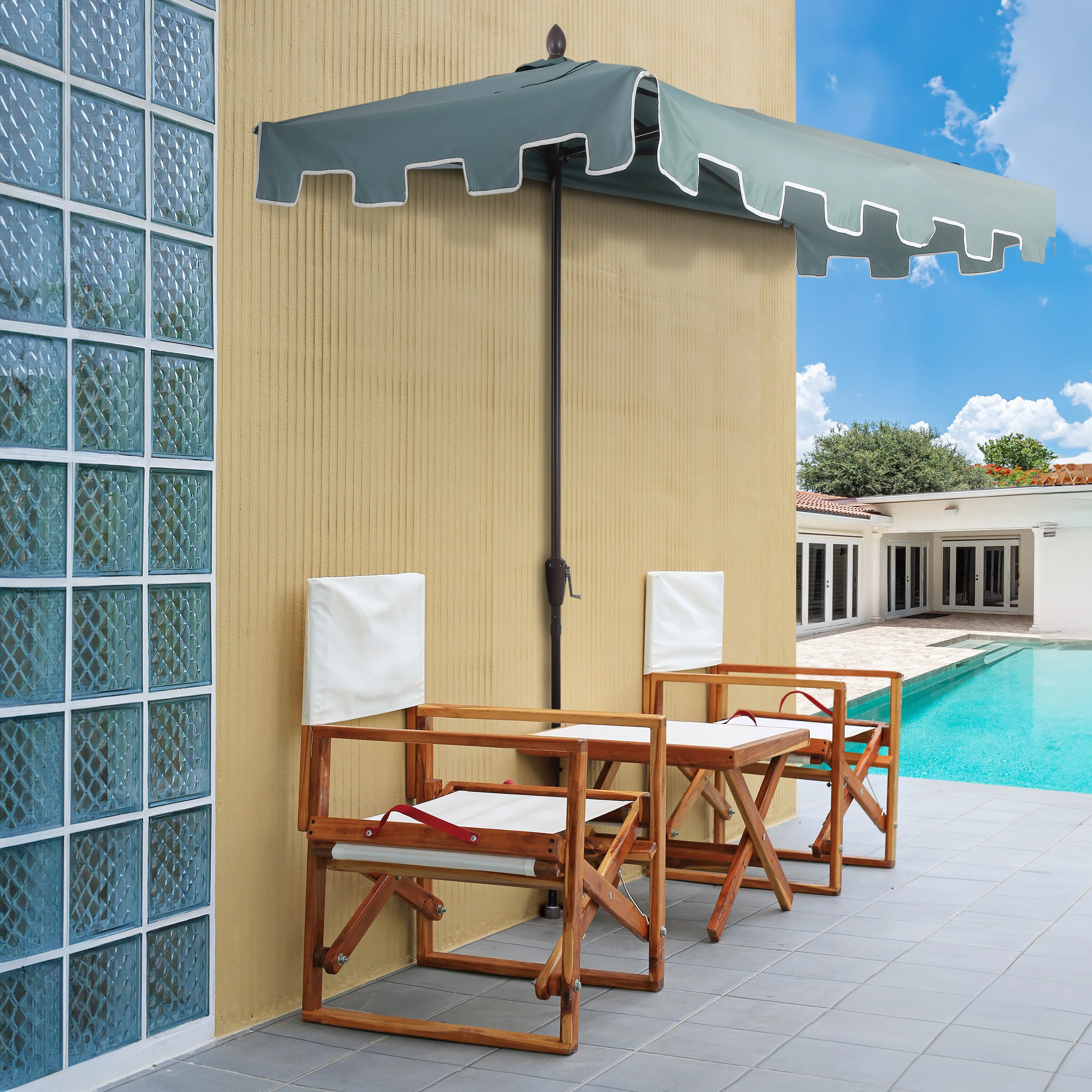 Sidney Classic MidCentury Rectangular Half Market Patio Umbrella with Crank