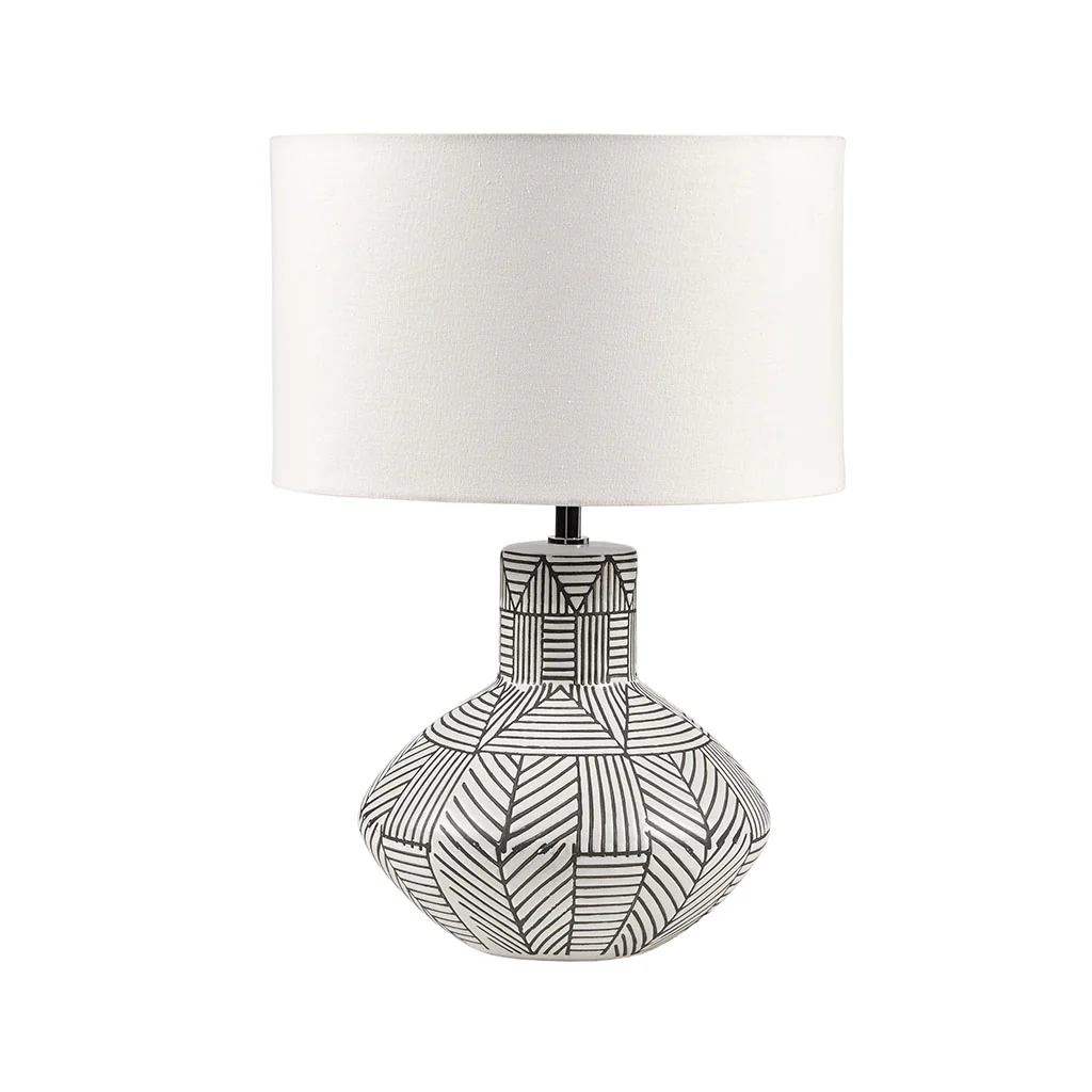 Ceramic Table Lamp with Geometric Stripe Pattern