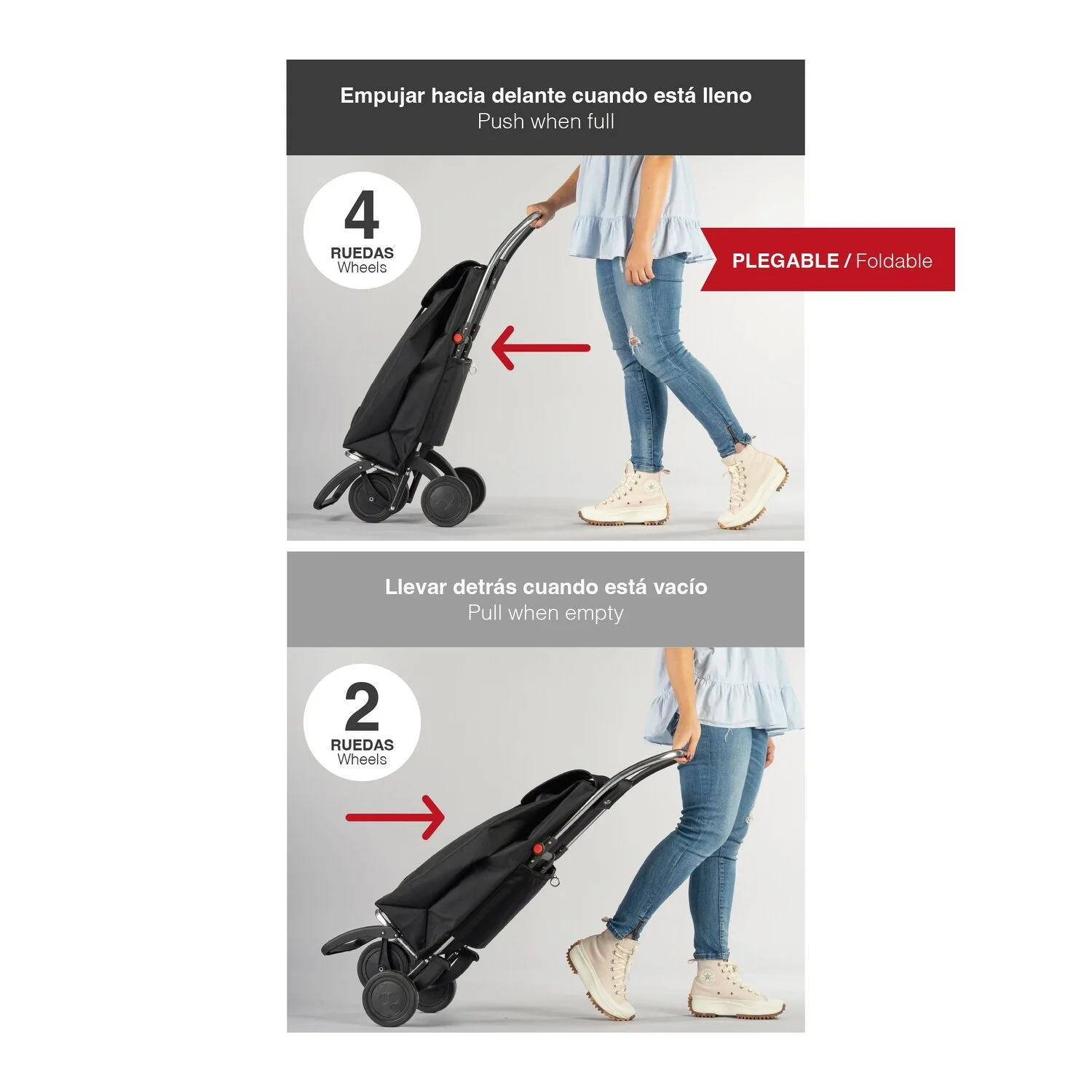 Rolser I-Max MF 4 Wheel Foldable Shopping Trolley - 15.35 in. W x 41.34 in. H x 12.6 in. D