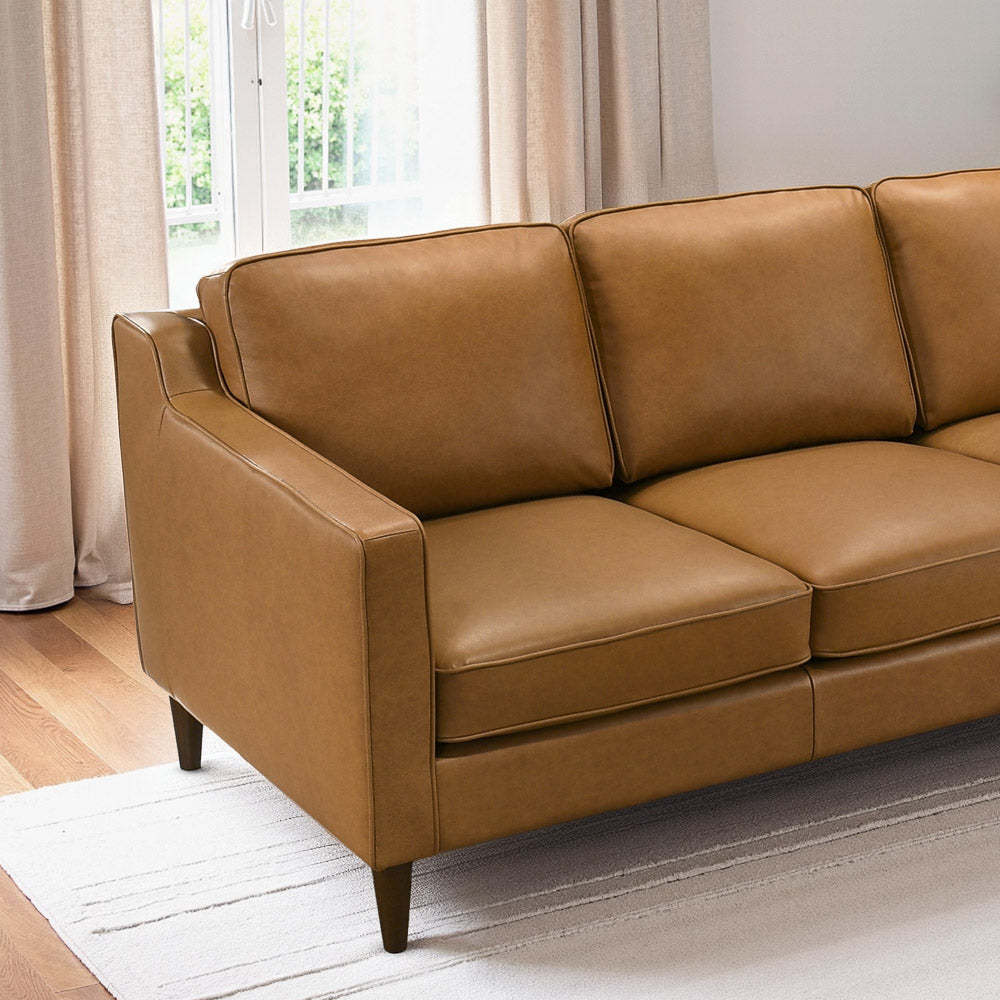 Cooper Mid Century Modern Tan Leather Sofa
