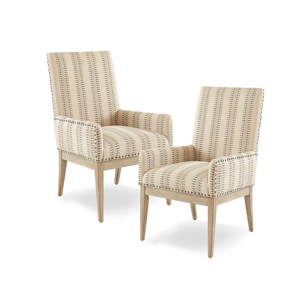 Dining Armchair with High Back and Upholstered Track Arms, Set of 2