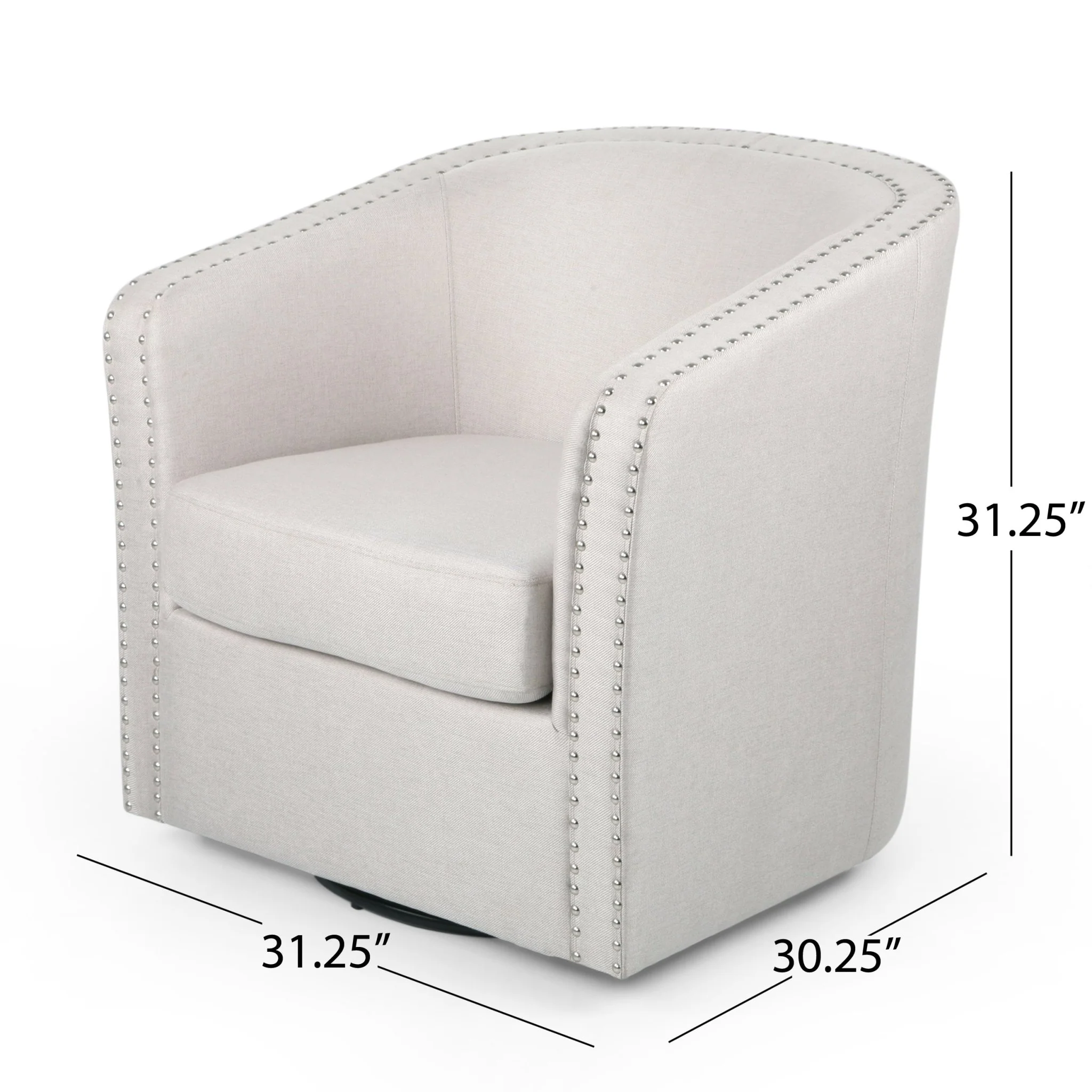 Riverbed Upholstered Swivel Chair with Nailhead Trim and Sloped Arms