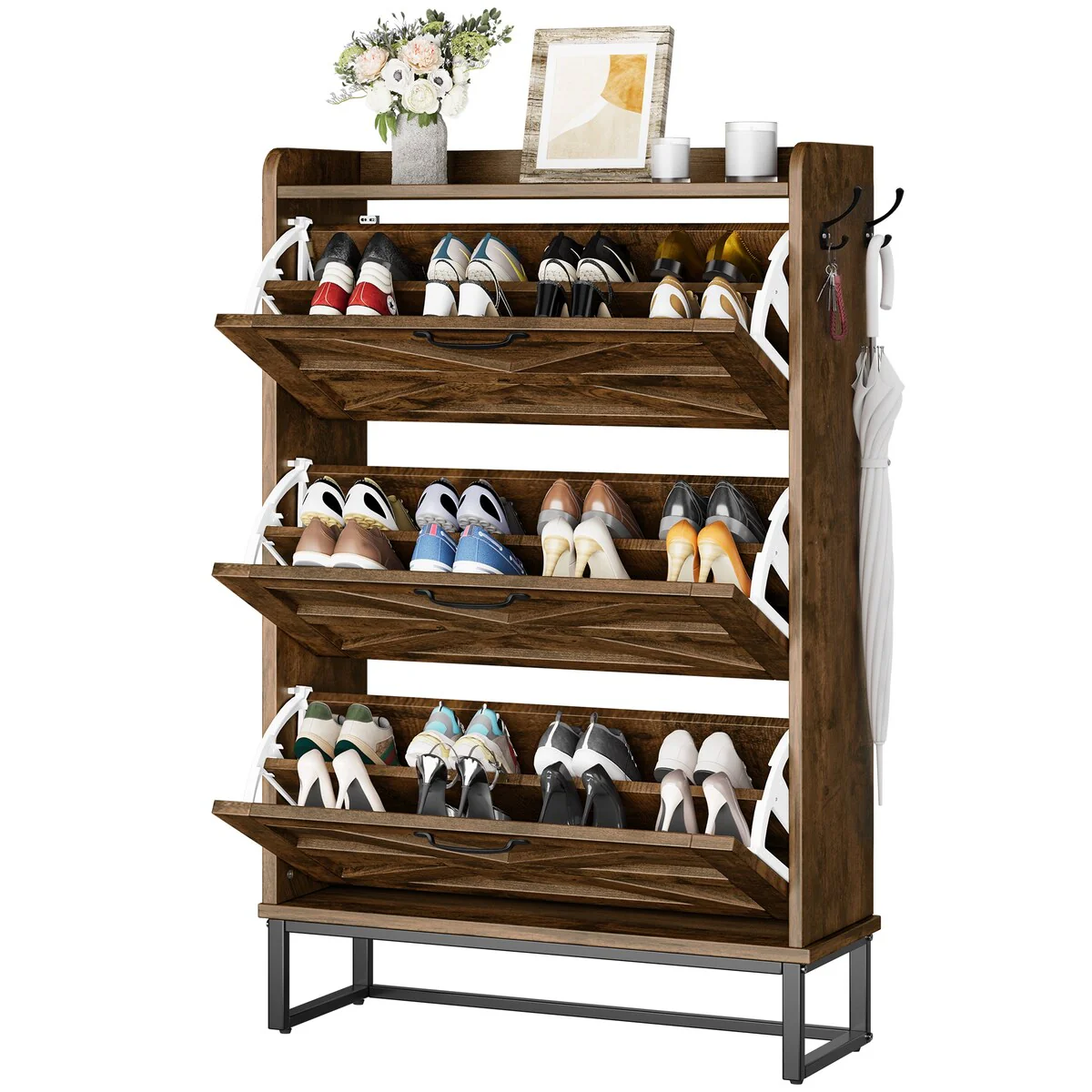 Moasis Farmhouse Flip Shoe Cabinet Shoe Storage Cabinet with 3 Flip Doors Adjustable Shelf - 31.4