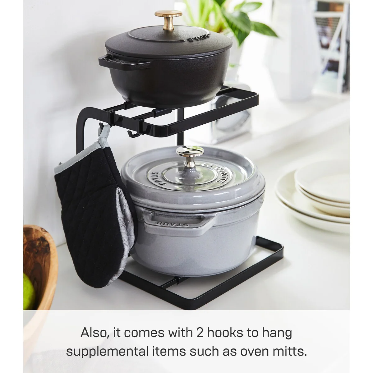 Yamazaki Home Two-Tier Pot Rack, Steel - L 8.27 x W 8.07 x H 8.86 inches