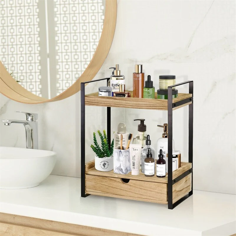 2-Tier Bathroom Organizer Countertop with Drawer - 6.9