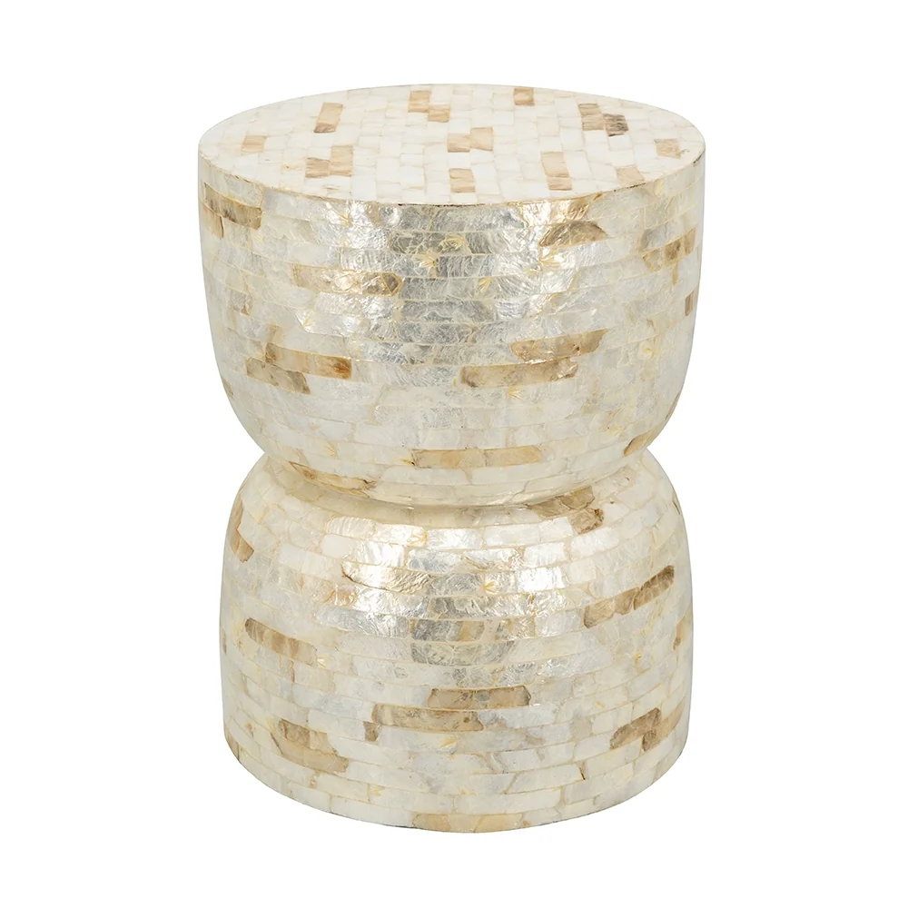 Gold & White Capiz Hourglass Side Table