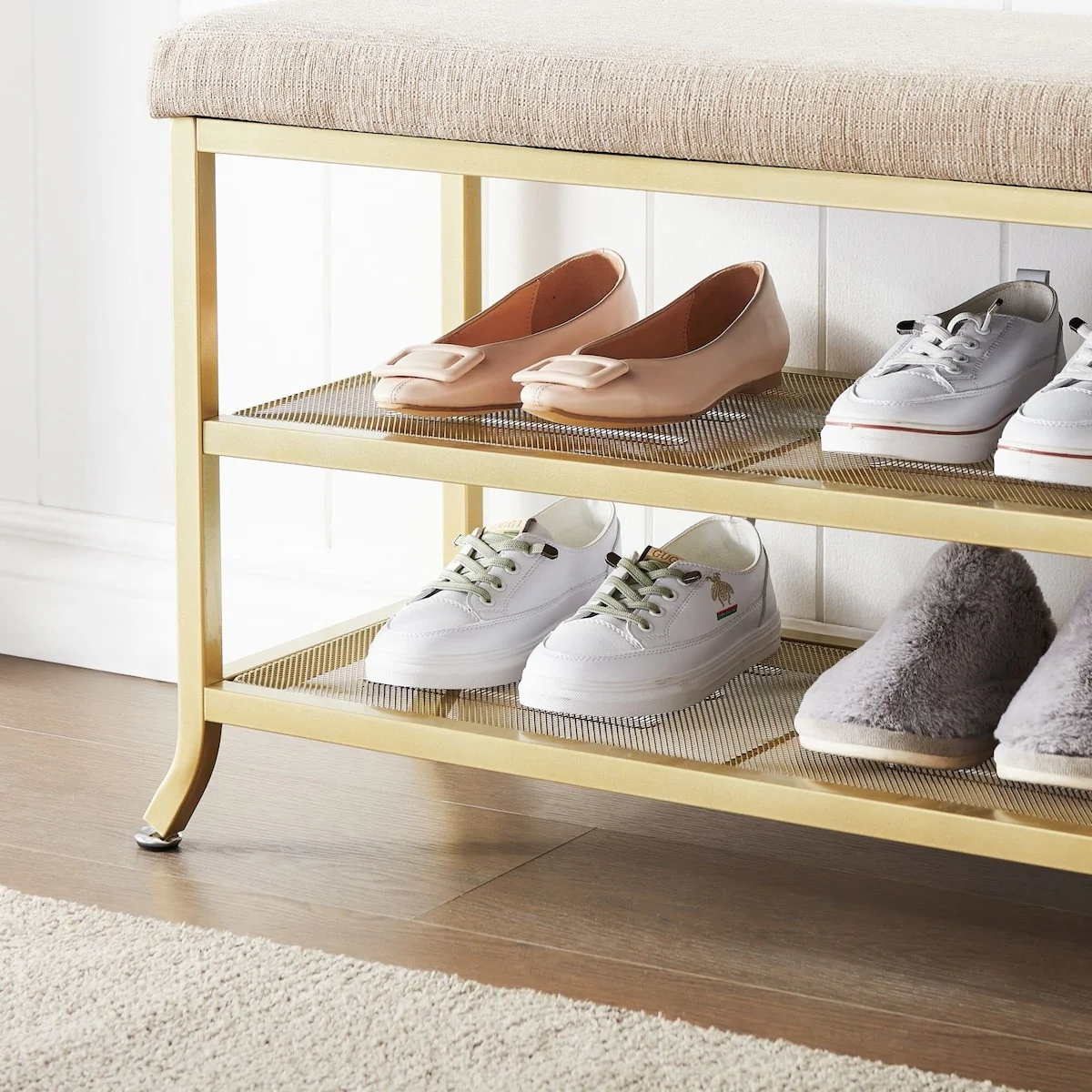 Shoe Bench, 2-Tier Rack for Entryway