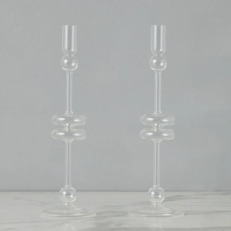 Clear Glass Candlestick, Pair
