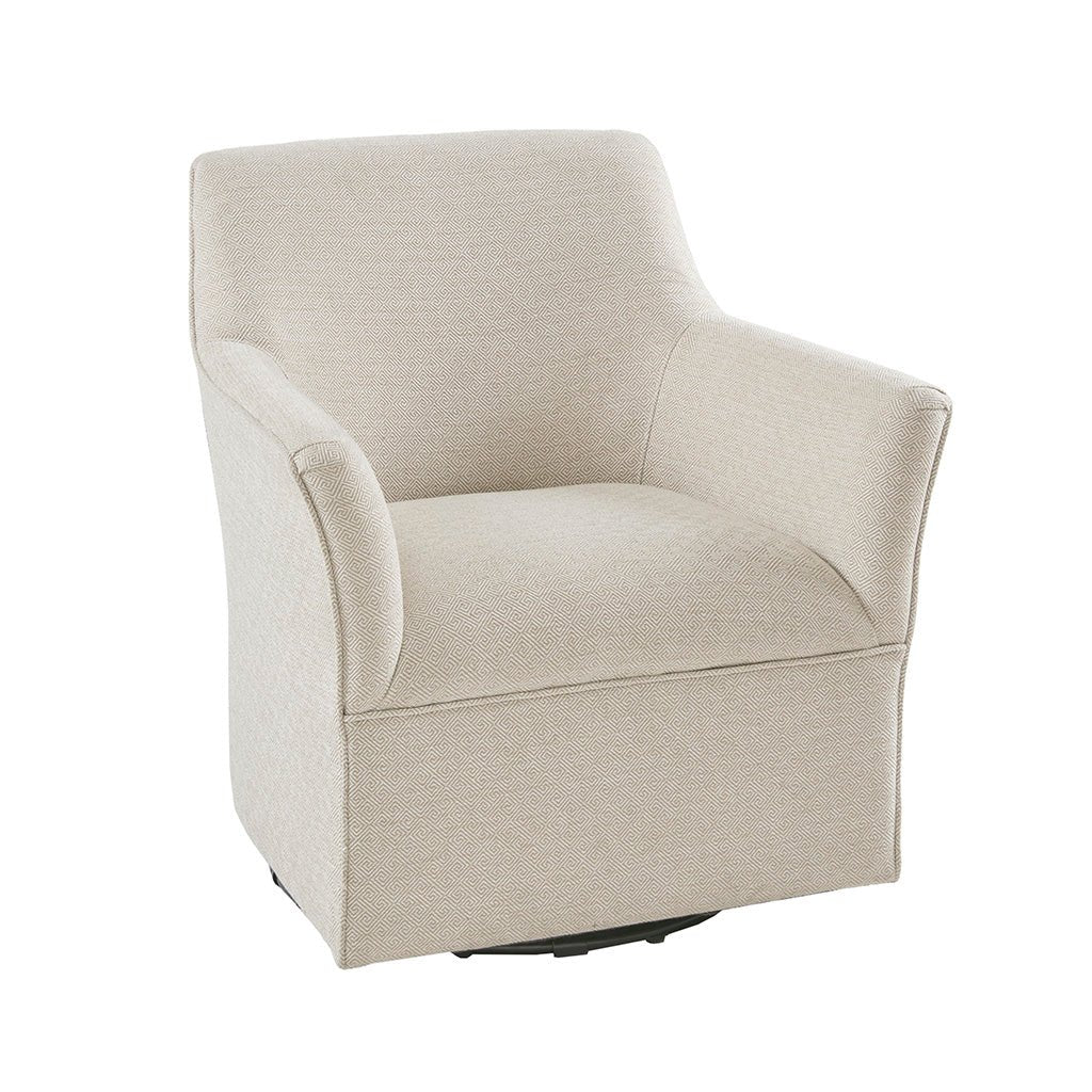 Upholstered Swivel Glider Chair with Flared Arms and Metal Base