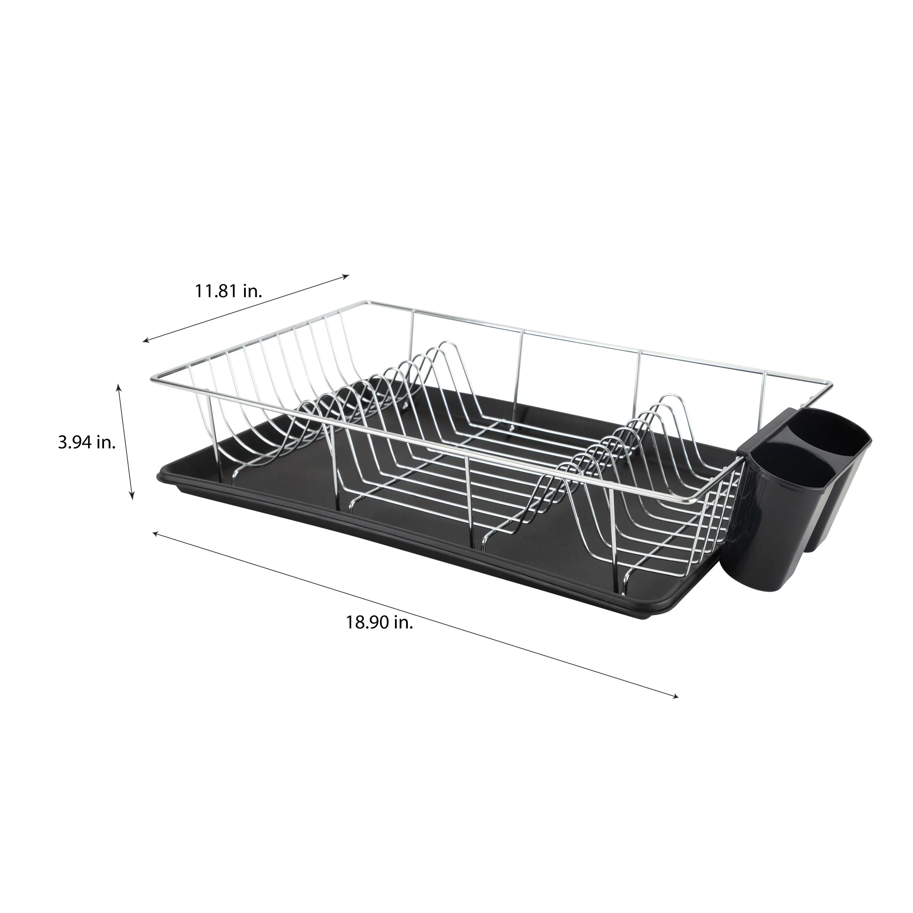 Simply Kitchen Details Chrome and Black Iron 3-piece Dish Rack With Tray - 19