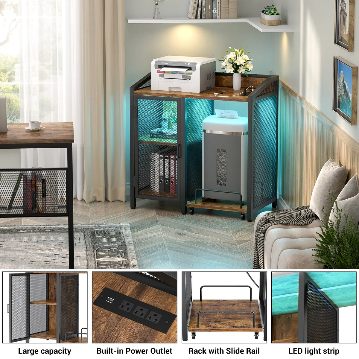 File Cabinet with Charge Station, Storage Cabinet with Paper Shredder Stand On Wheel