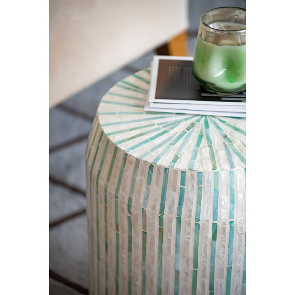 Cream and Green Drum Side Table