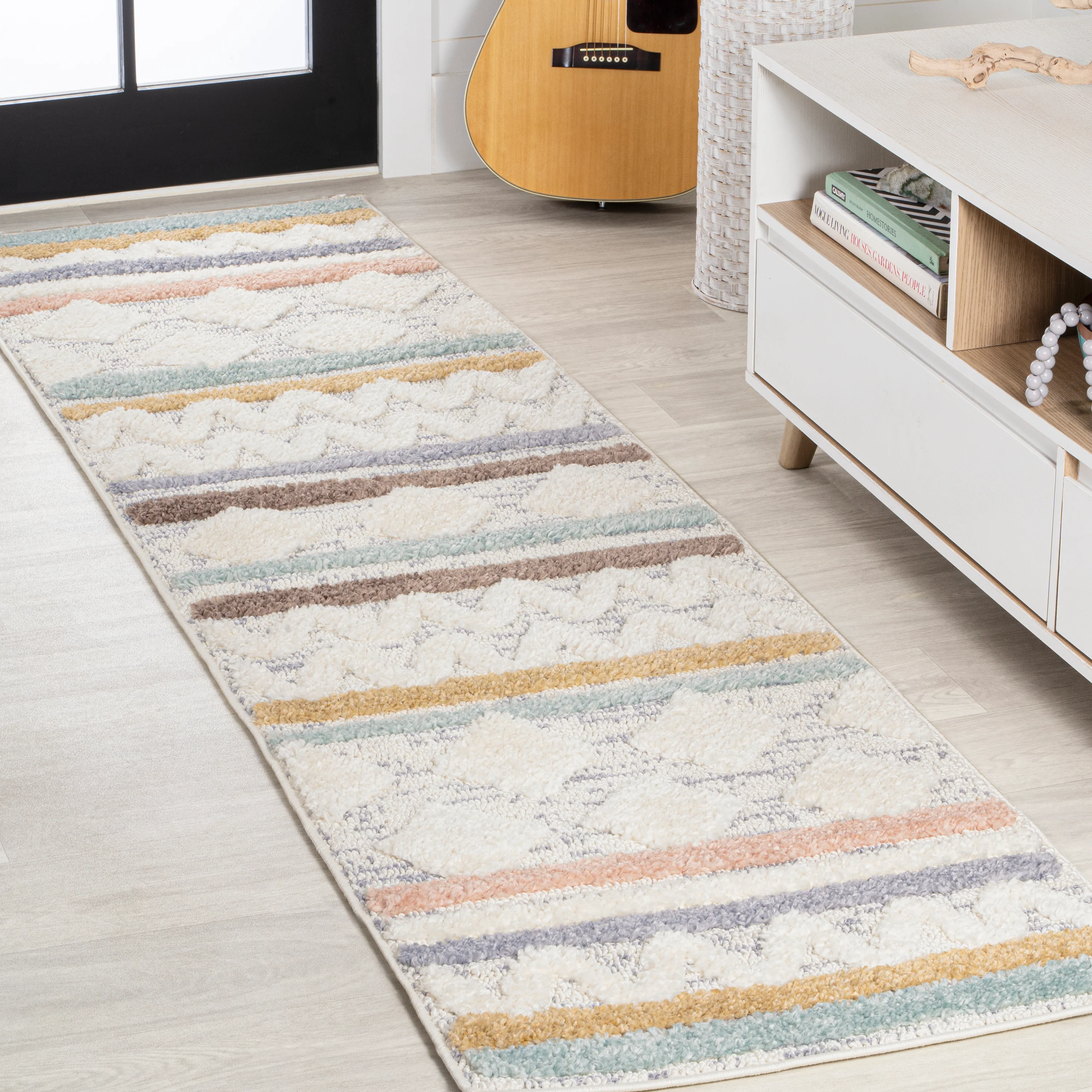 Faiza Moroccan Striped Geometric High-Low Area Rug
