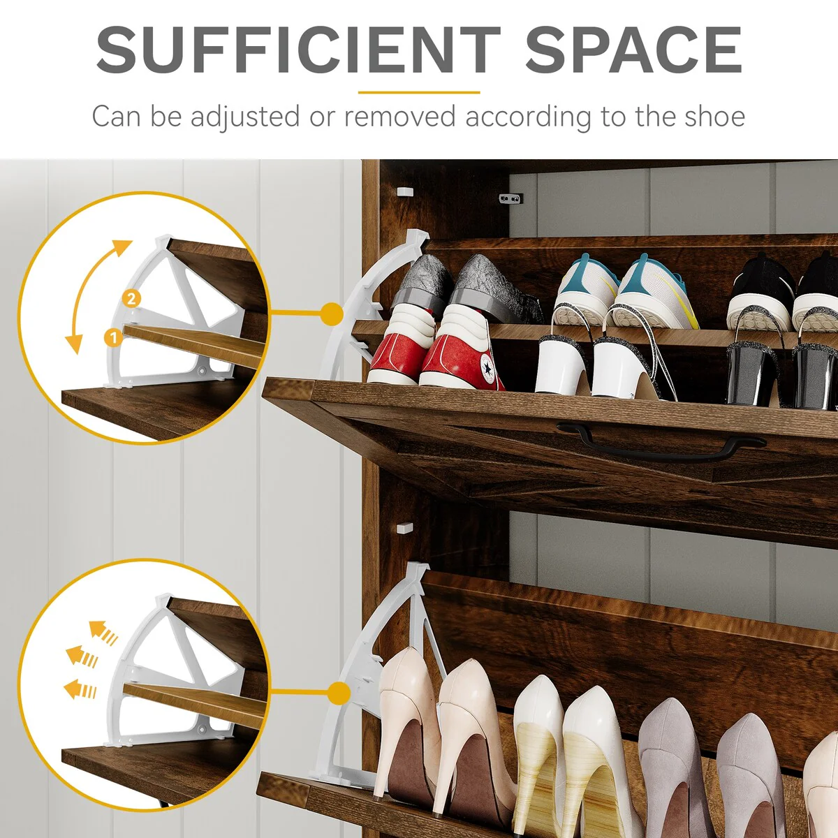 Moasis Farmhouse Flip Shoe Cabinet Shoe Storage Cabinet with 4 Flip Doors Adjustable Shelf - 47.2