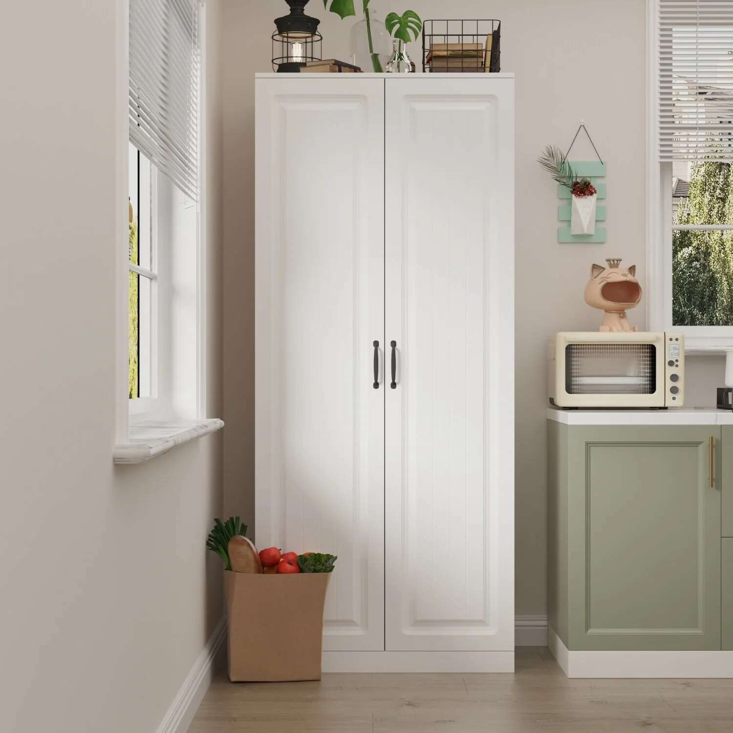 White Storage Cabinet: Kitchen Pantry, Buffet, Large 72.2