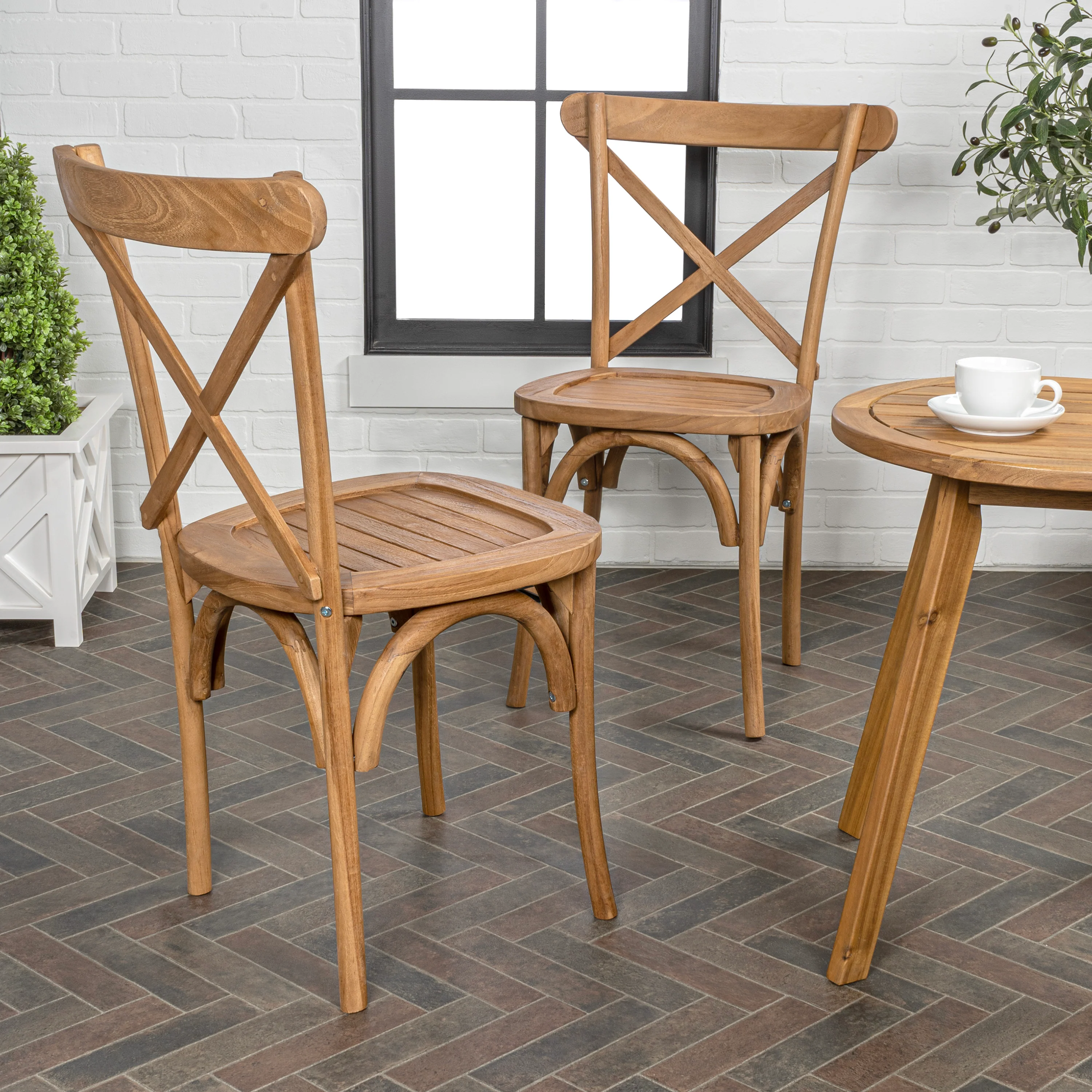 Annecy X-Back Wood Outdoor Dining Chair, Set of 2