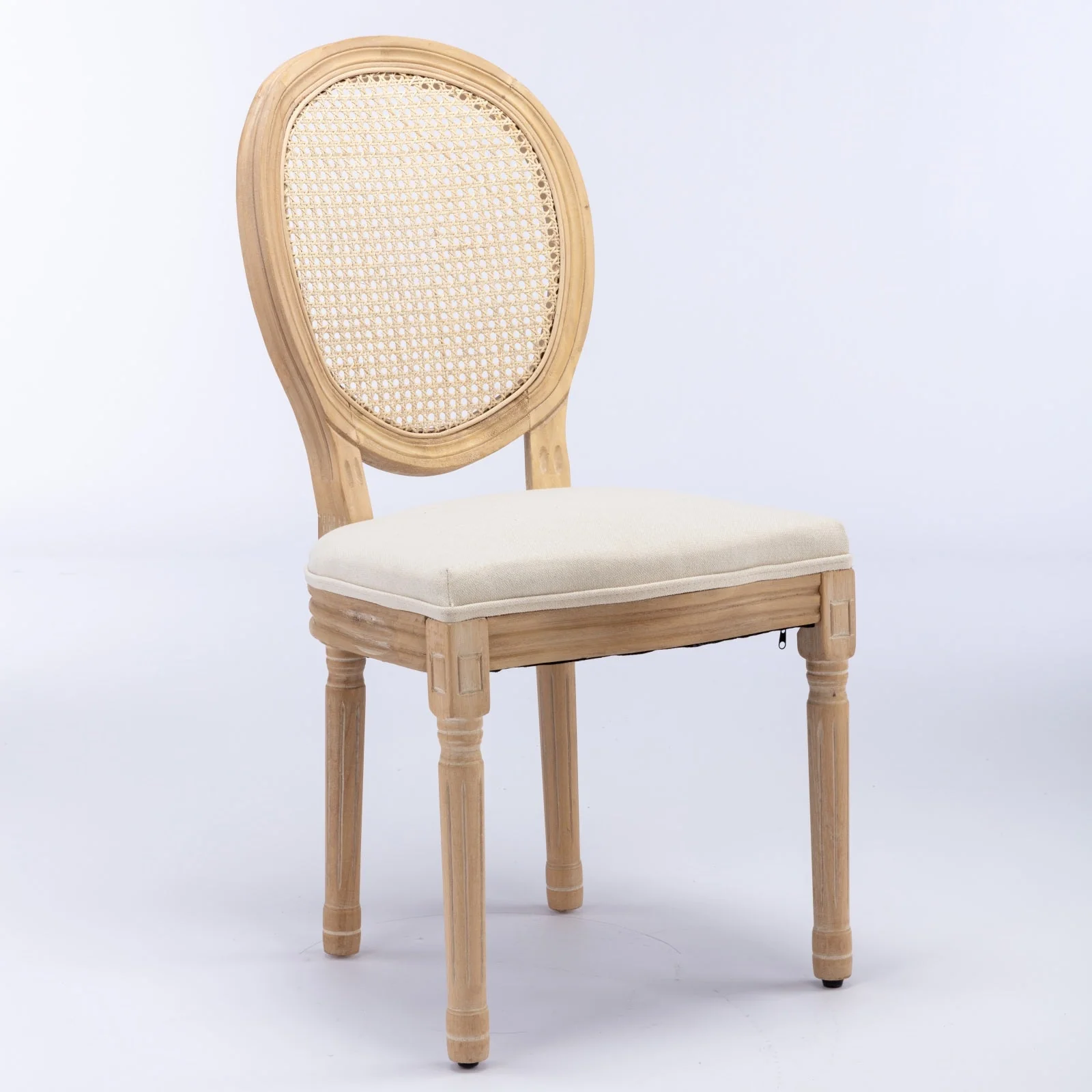 Dining Chair with Rattan Back and Seat Cushion, Set of 2