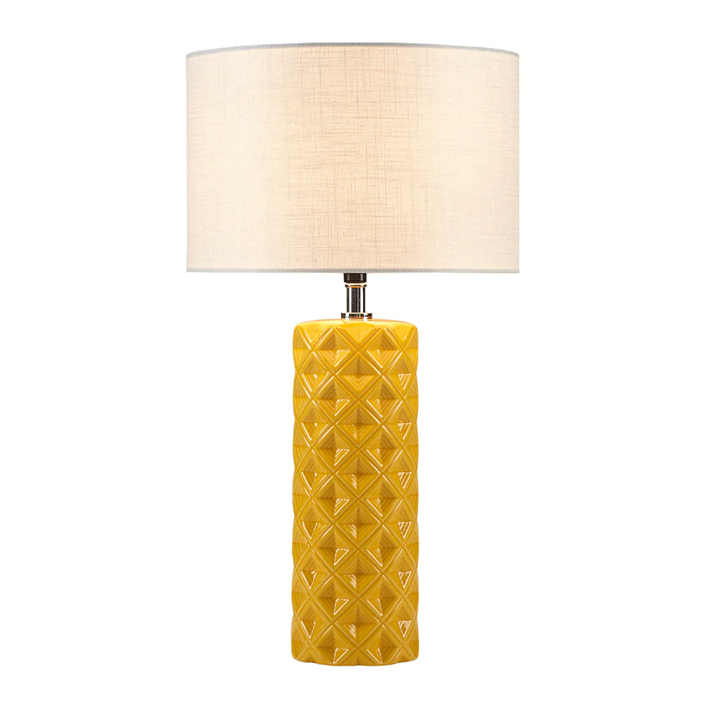 Table Lamp with Patterned Cylinder Ceramic Base and Round Drum Shade