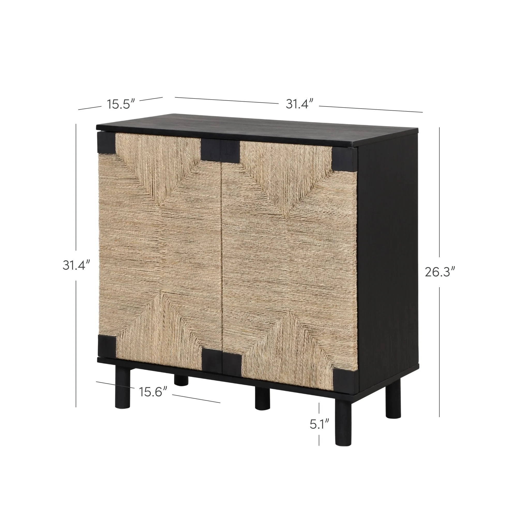 Nathan James Beacon Wood Accent Cabinet with Seagrass Doors and Adjustable Shelf