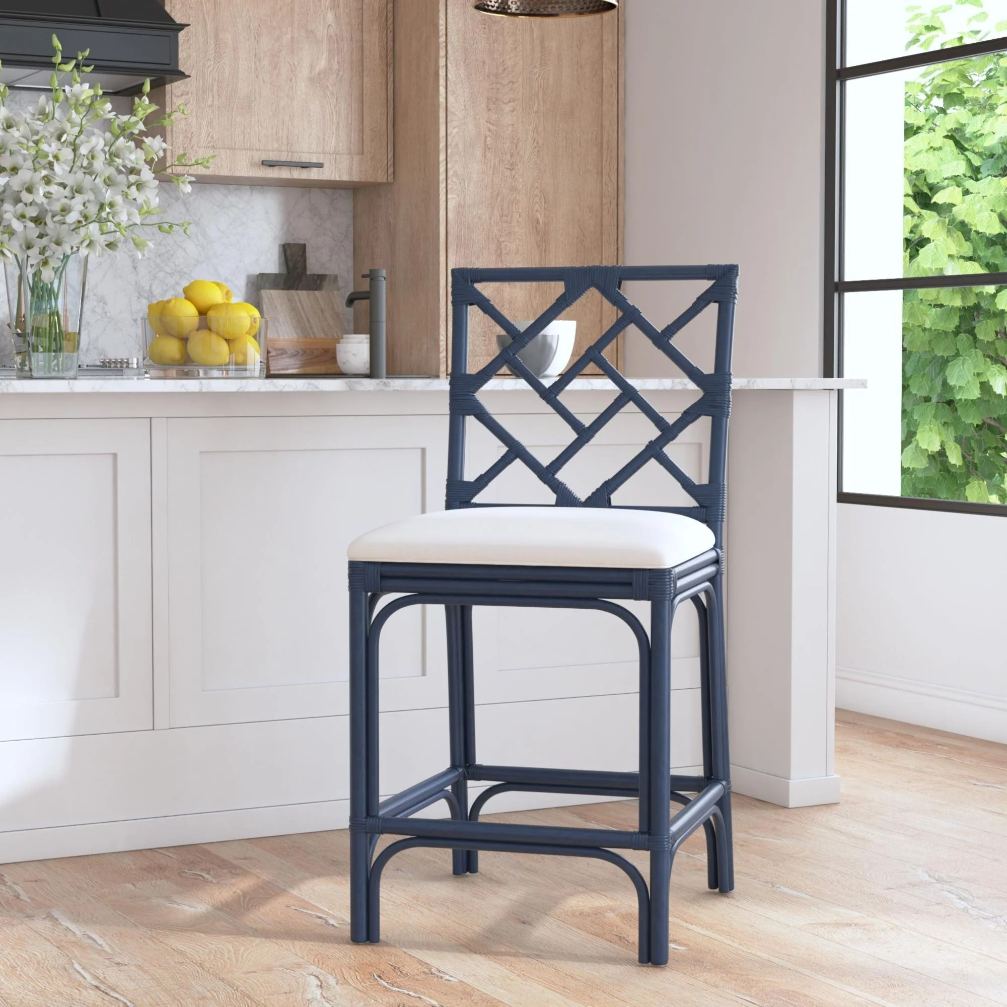 Chippendale Rattan Counter Stool Black