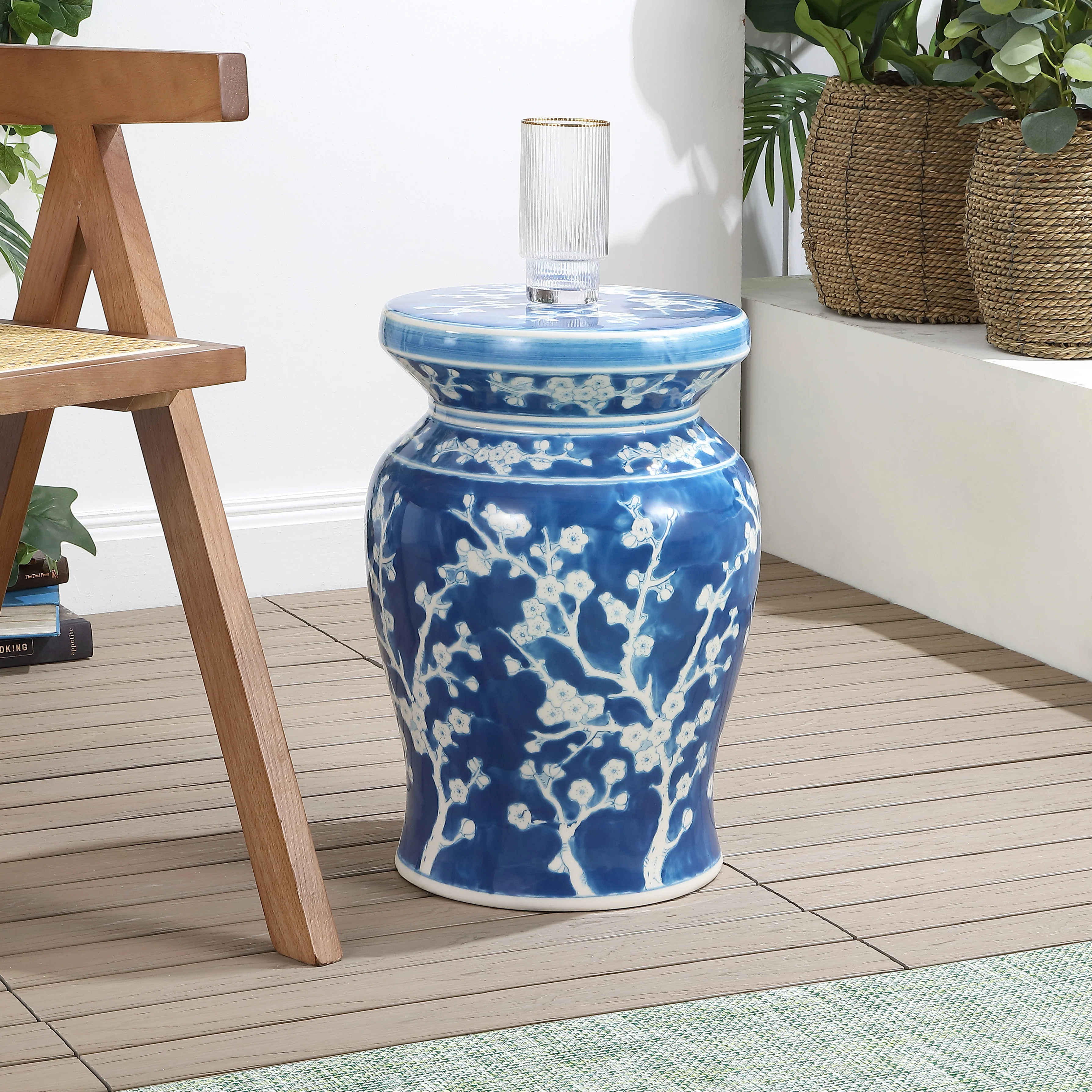 Cherry Blossom 17.75 Ceramic Garden Stool