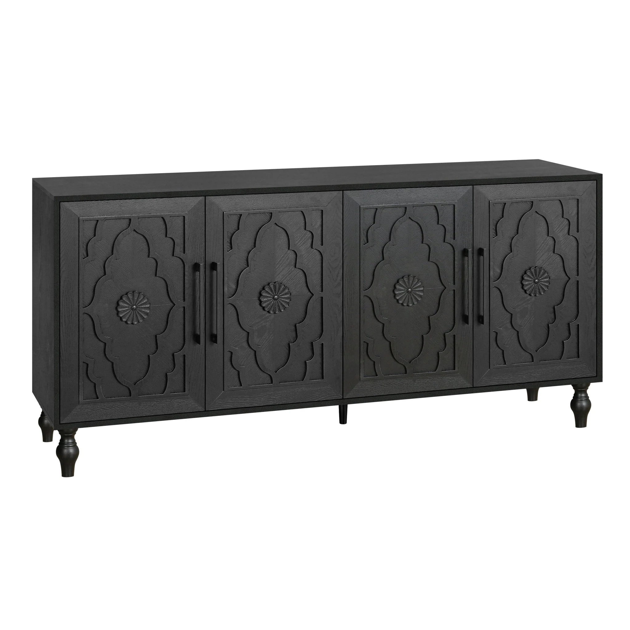 Bespokee Carved Flower Door Large Storage Cabinet With Metal Handle