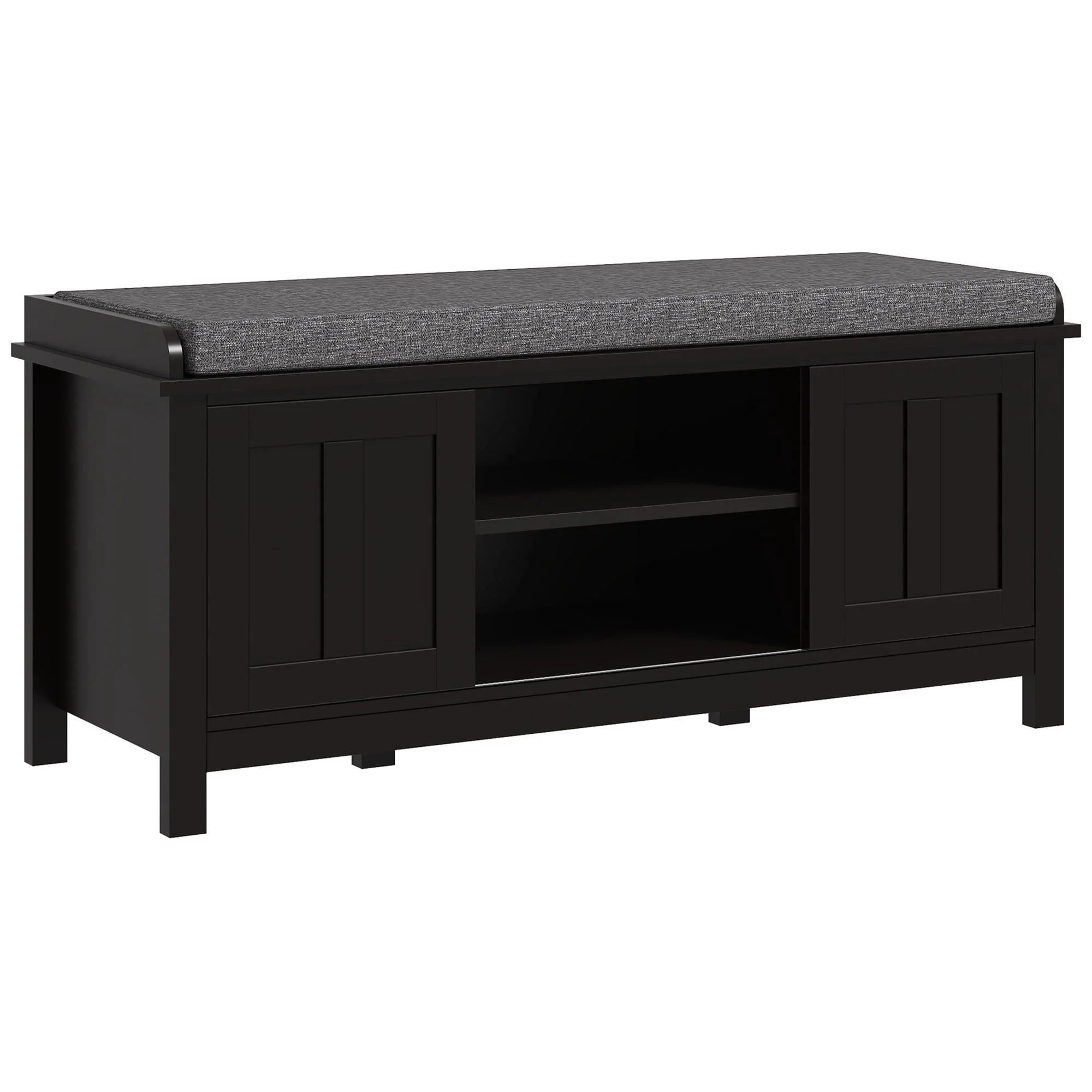 HOMCOM Entryway Shoe Bench Storage Ottoman with Adjustable Shelving, 6 Compartments, and Padded Seat, White/Grey