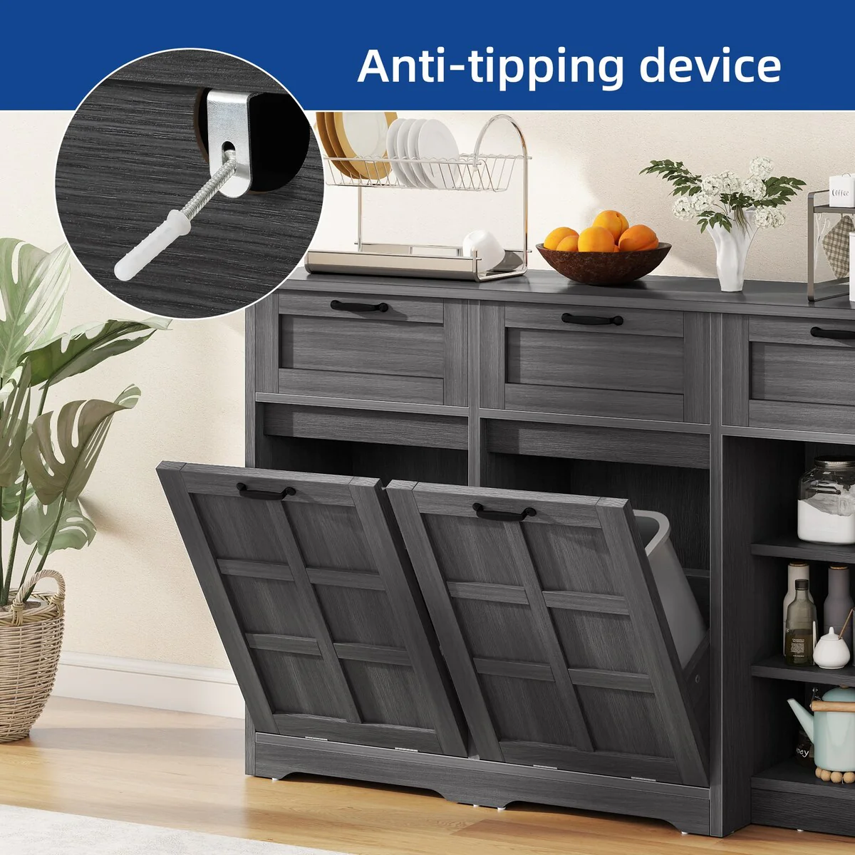 Kitchen Island With Double Tilt Out Trash Can Cabinet