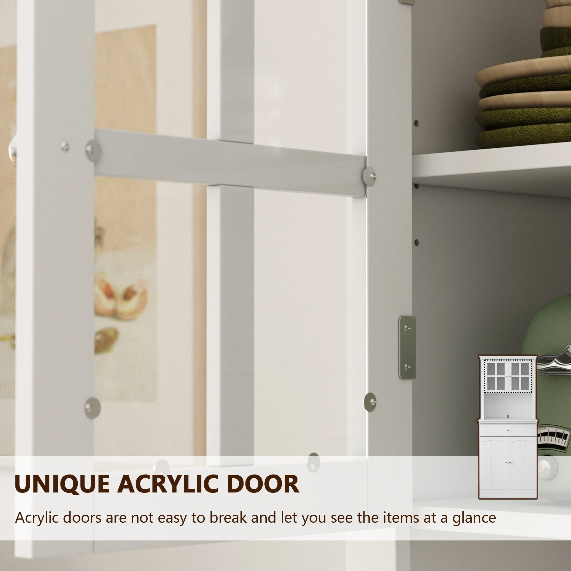 Long Standing Kitchen Cabinet with Large Open Space for Microwave - 30